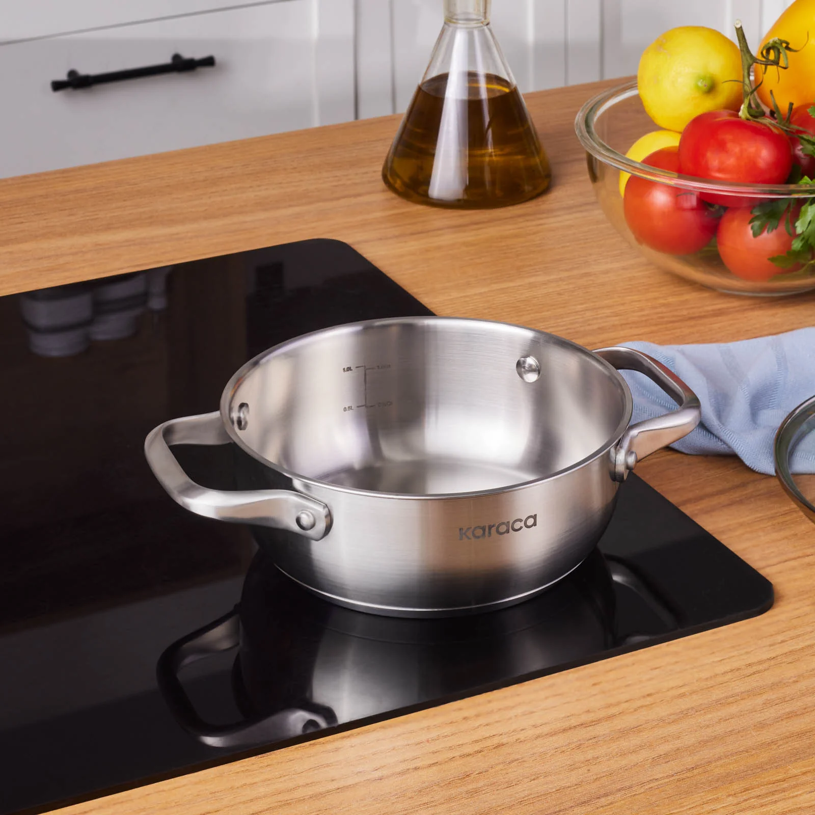 Karaca Elite Stainless Steel Induction Shallow Casserole & Lid, 18cm, Silver - Image 4
