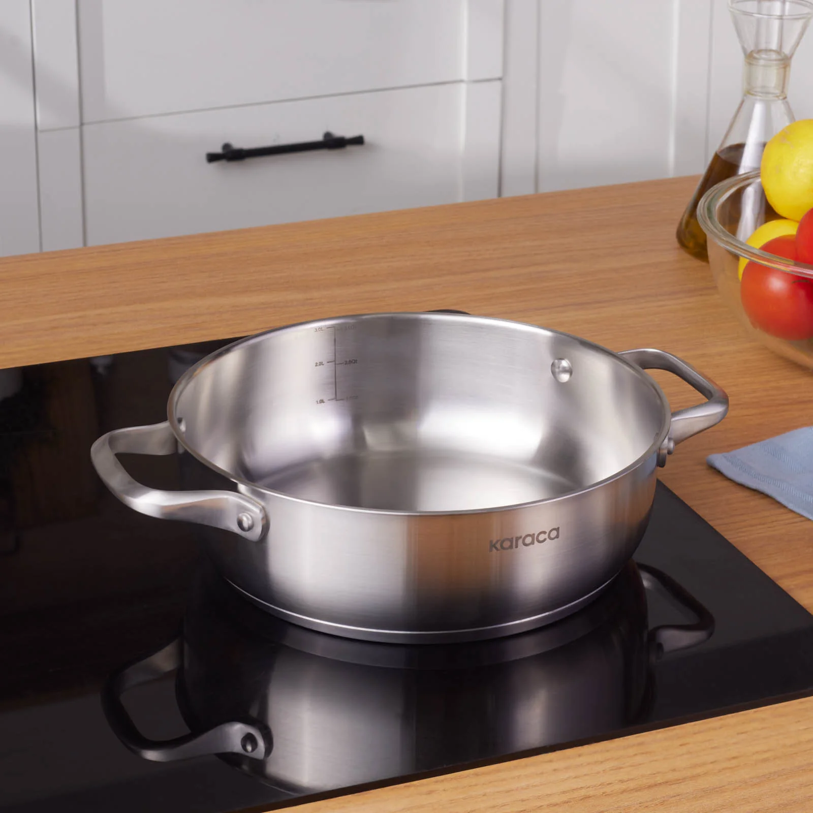 Karaca Elite Stainless Steel Induction Shallow Casserole & Lid, 24cm, Silver - Image 2