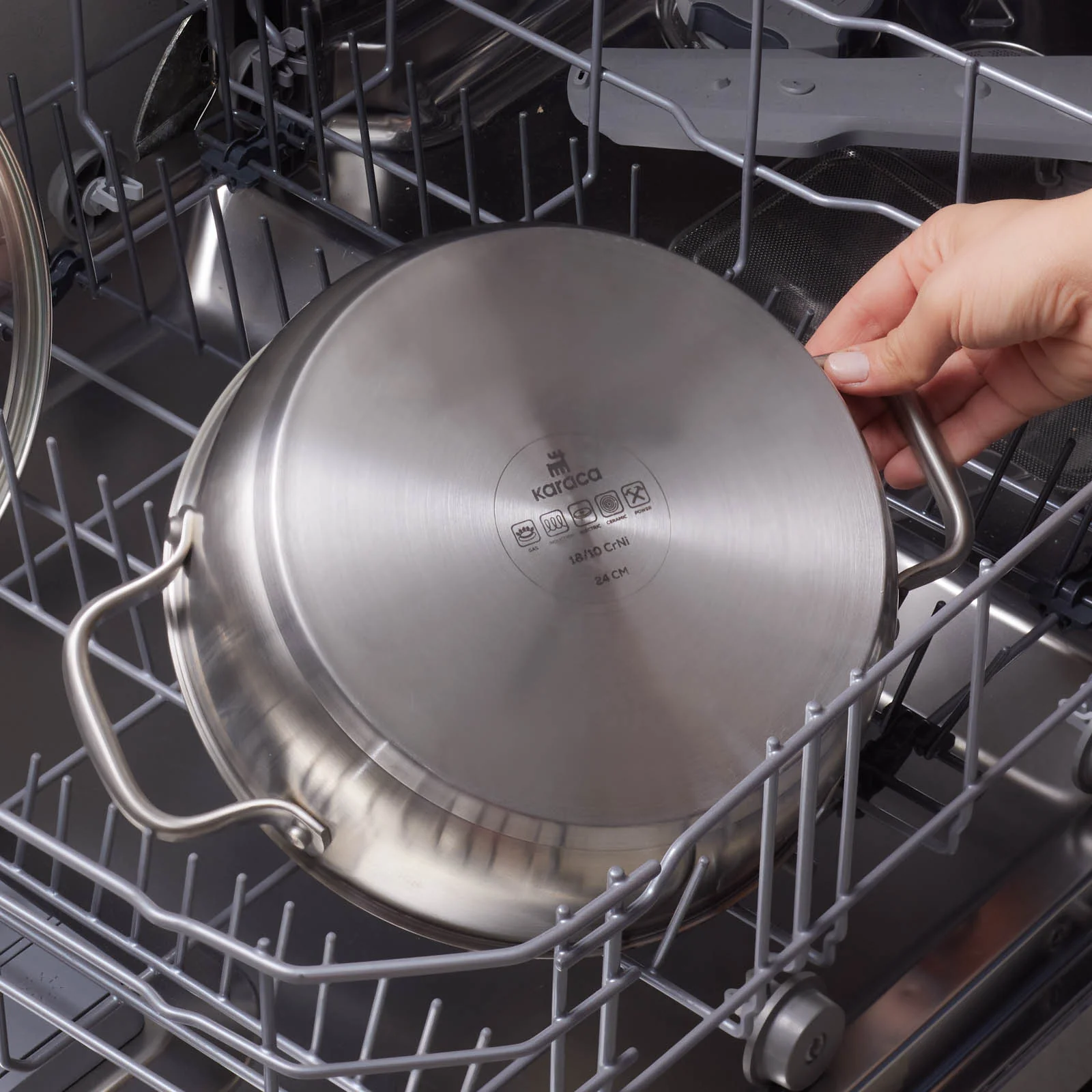 Karaca Elite Stainless Steel Induction Shallow Casserole & Lid, 24cm, Silver - Image 5