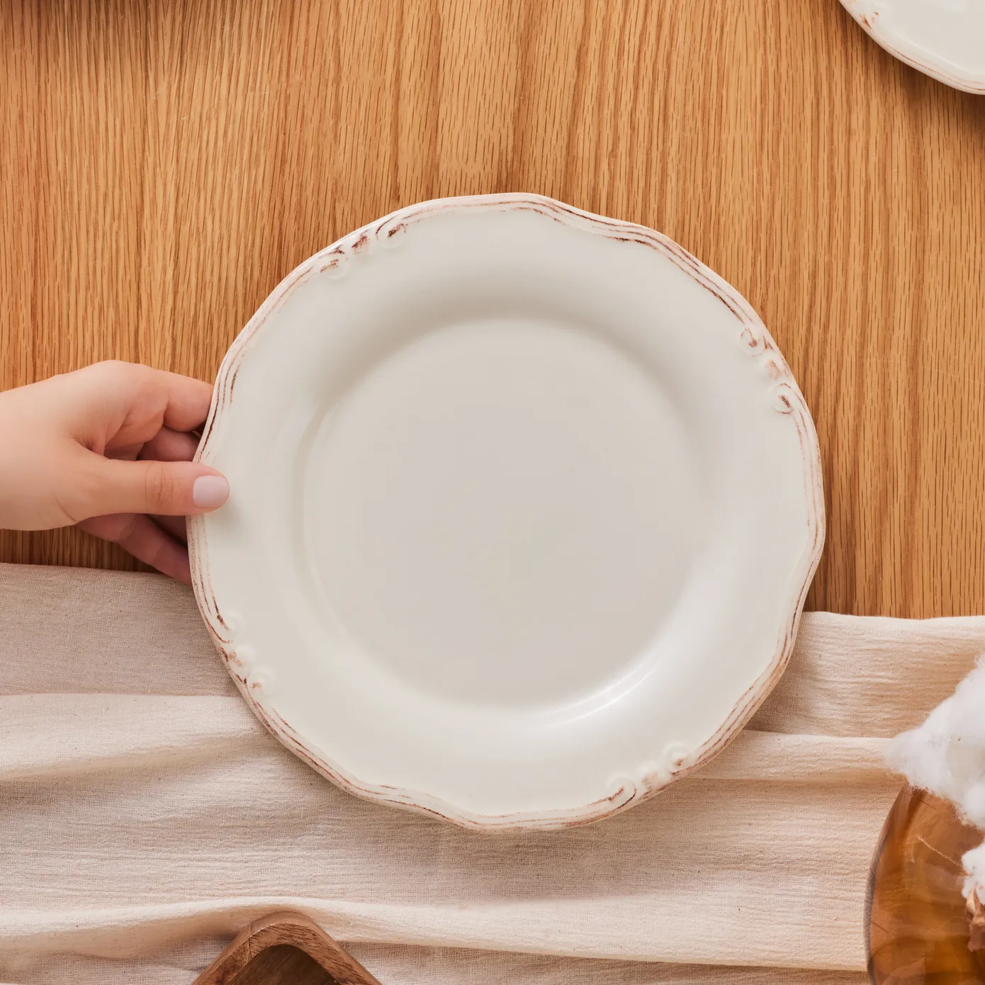 Karaca Elizabeth Ceramic Dinner Plate, 25cm, Ecru - Image 3