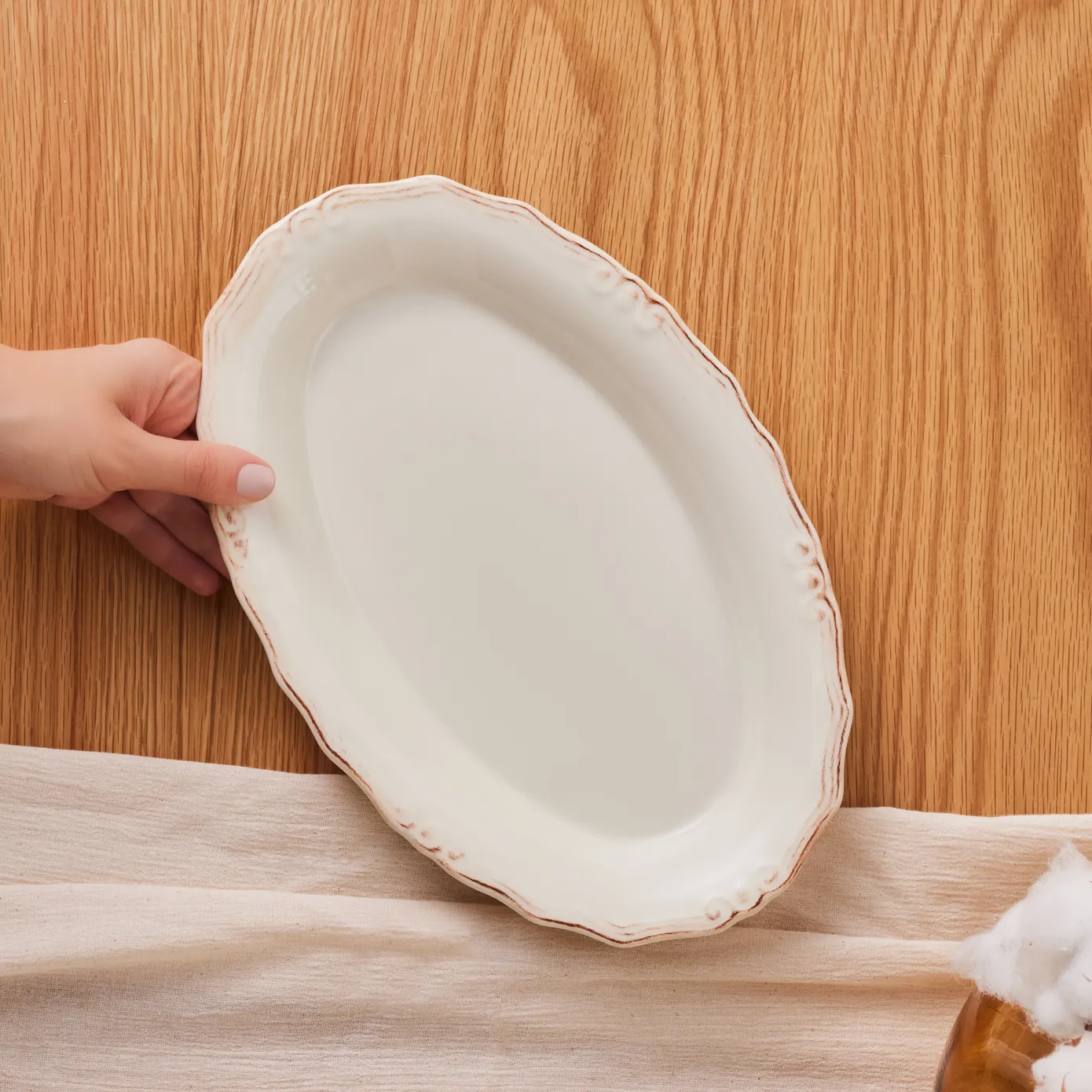 Karaca Elizabeth Ceramic Serving Platter, 31cm, Ecru - Image 2