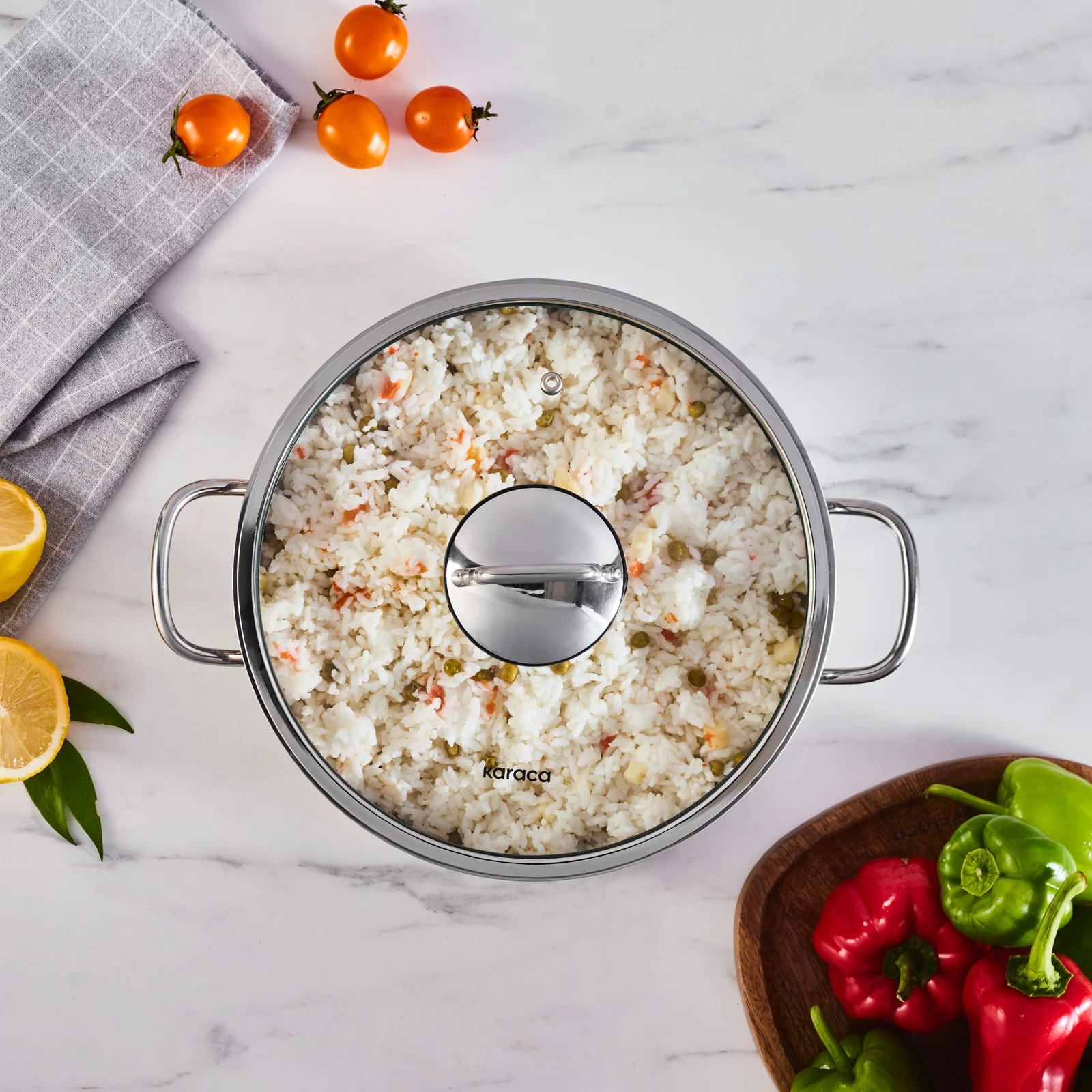 Karaca Emirgan Stainless Steel Shallow Casserole with Lid, 26cm, Silver - Image 5