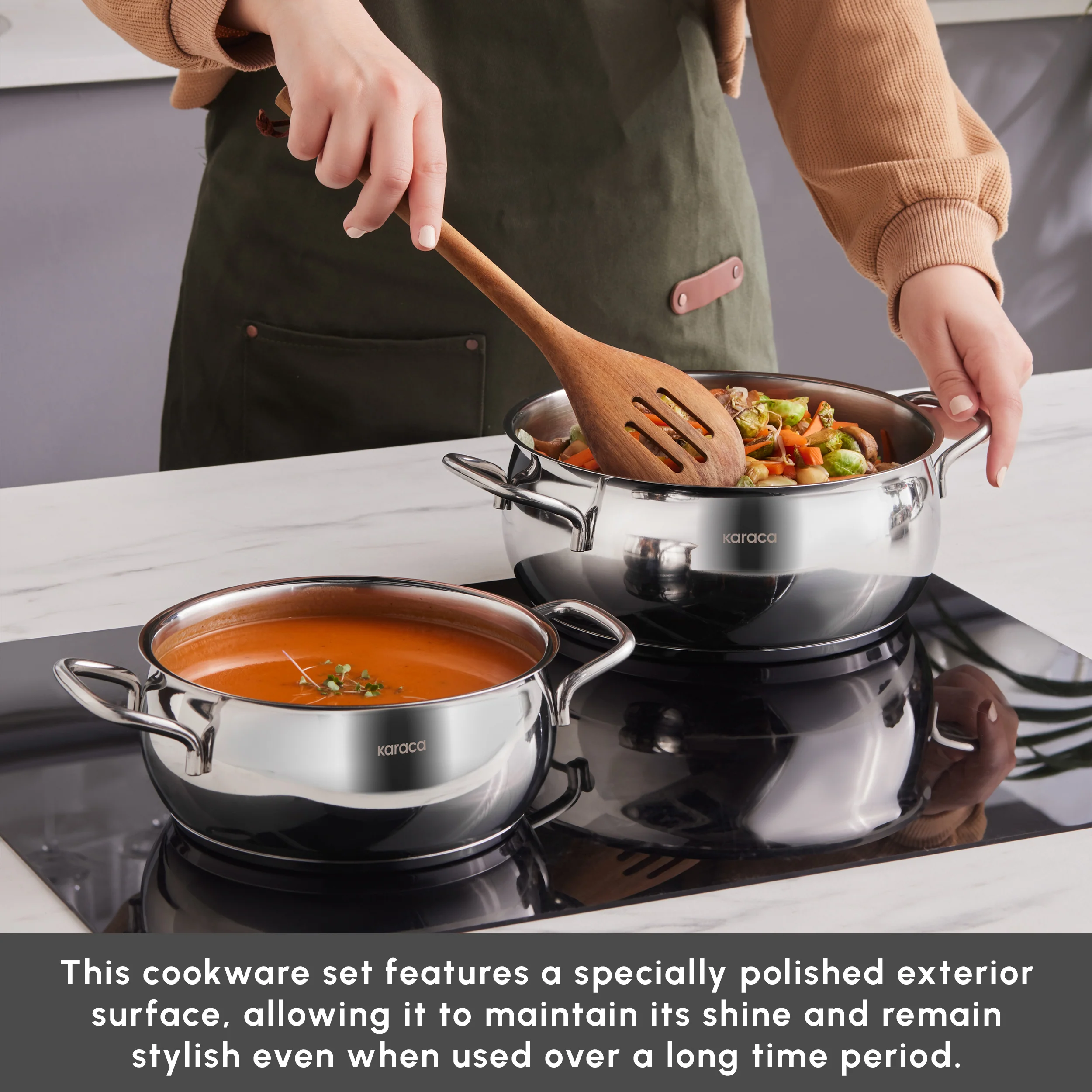 Karaca Emirgan 8-Piece Stainless Steel Induction Cookware Set, Silver Red - Image 6