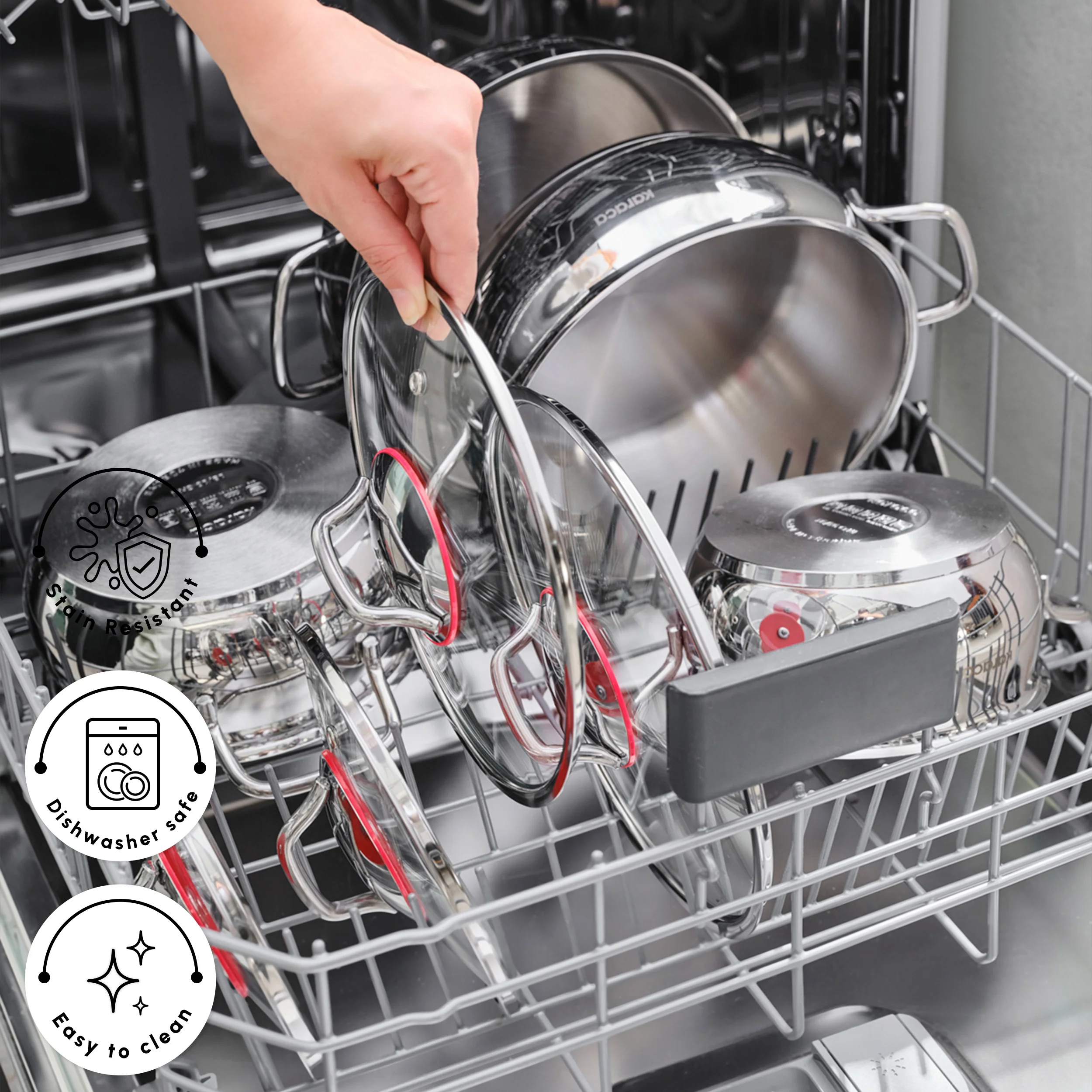 Karaca Emirgan 8-Piece Stainless Steel Induction Cookware Set, Silver Red - Image 7