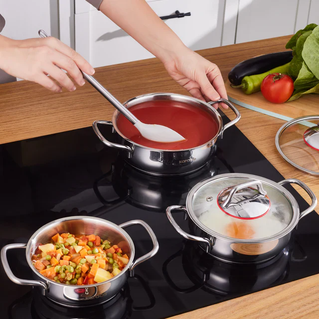 Karaca Emirgan 6 Piece Stainless Steel Induction Shallow Pot Set - Image 3