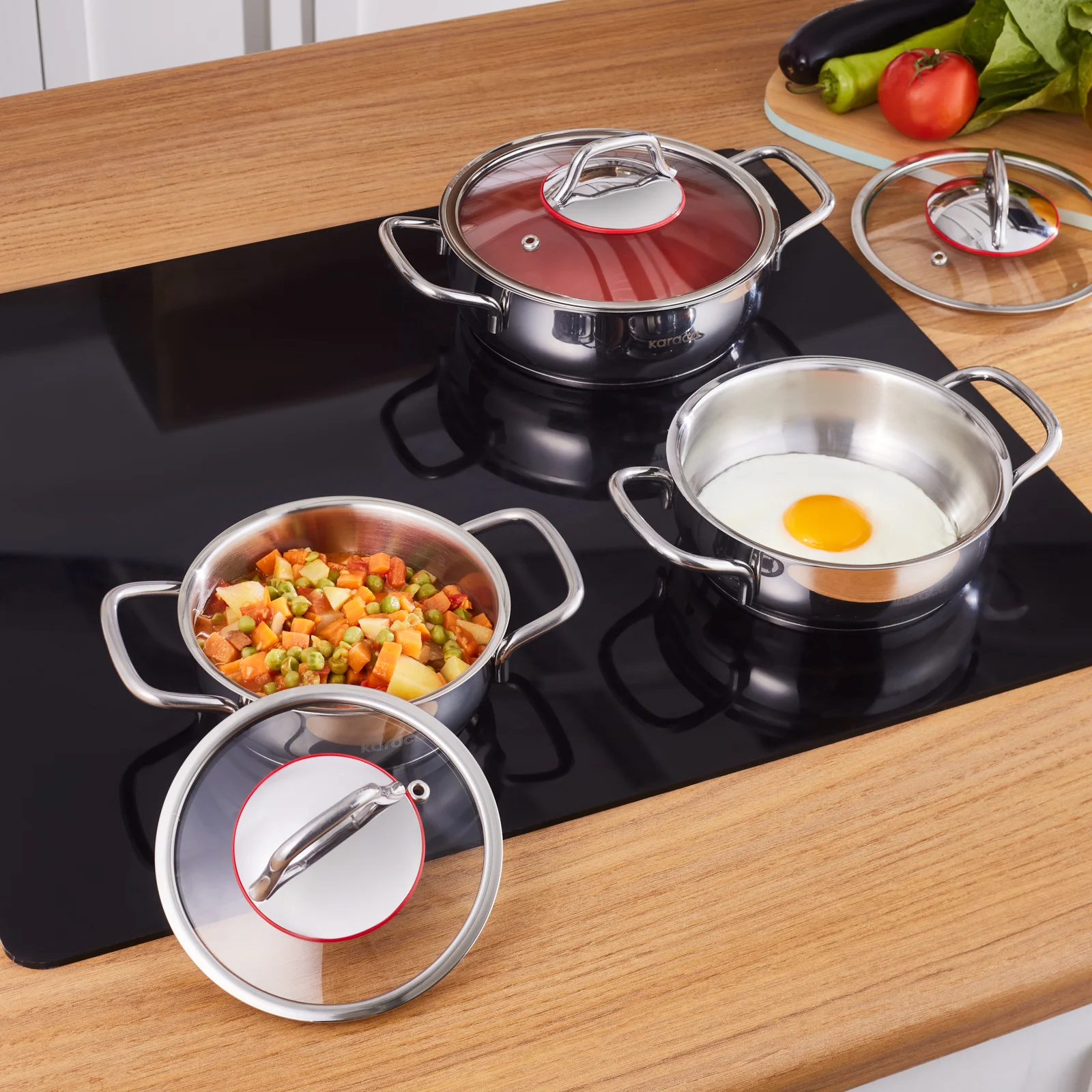 Karaca Emirgan 6 Piece Stainless Steel Induction Shallow Pot Set - Image 4