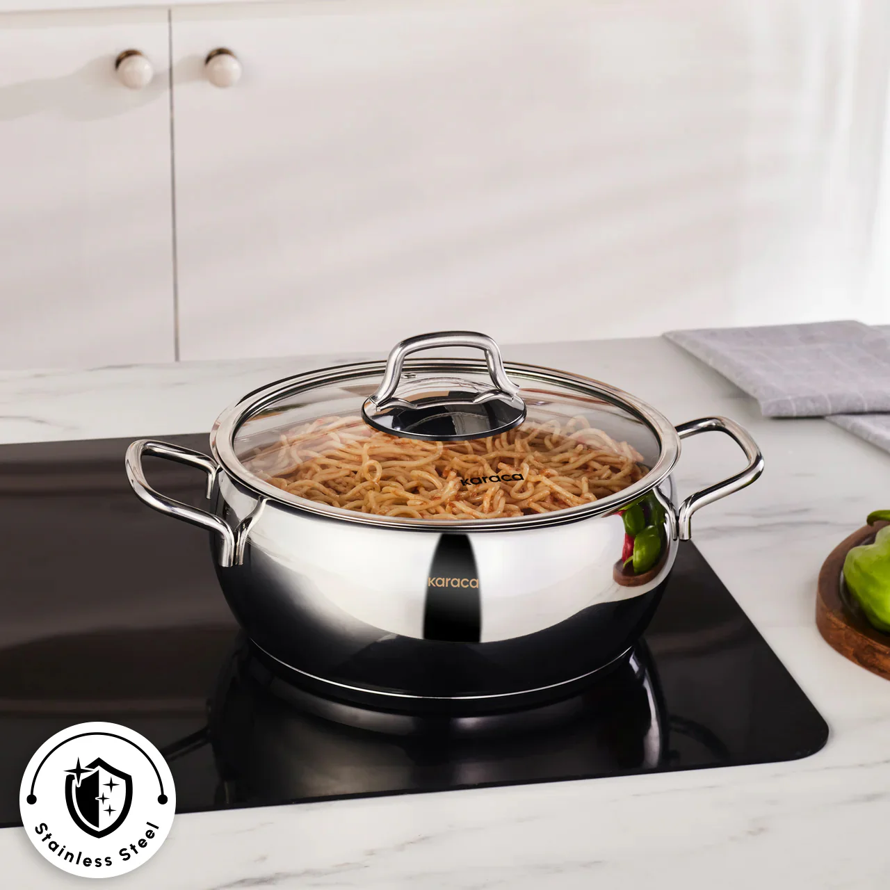 Karaca Emirgan Stainless Steel Stockpot with Lid, 22cm, Silver - Image 2