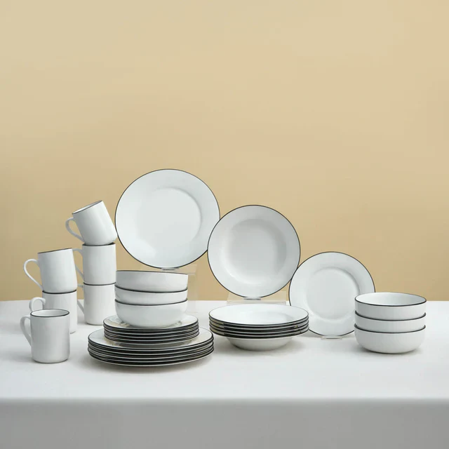 Karaca Emma 30-Piece Porcelain Dinner Set for 6 People, White