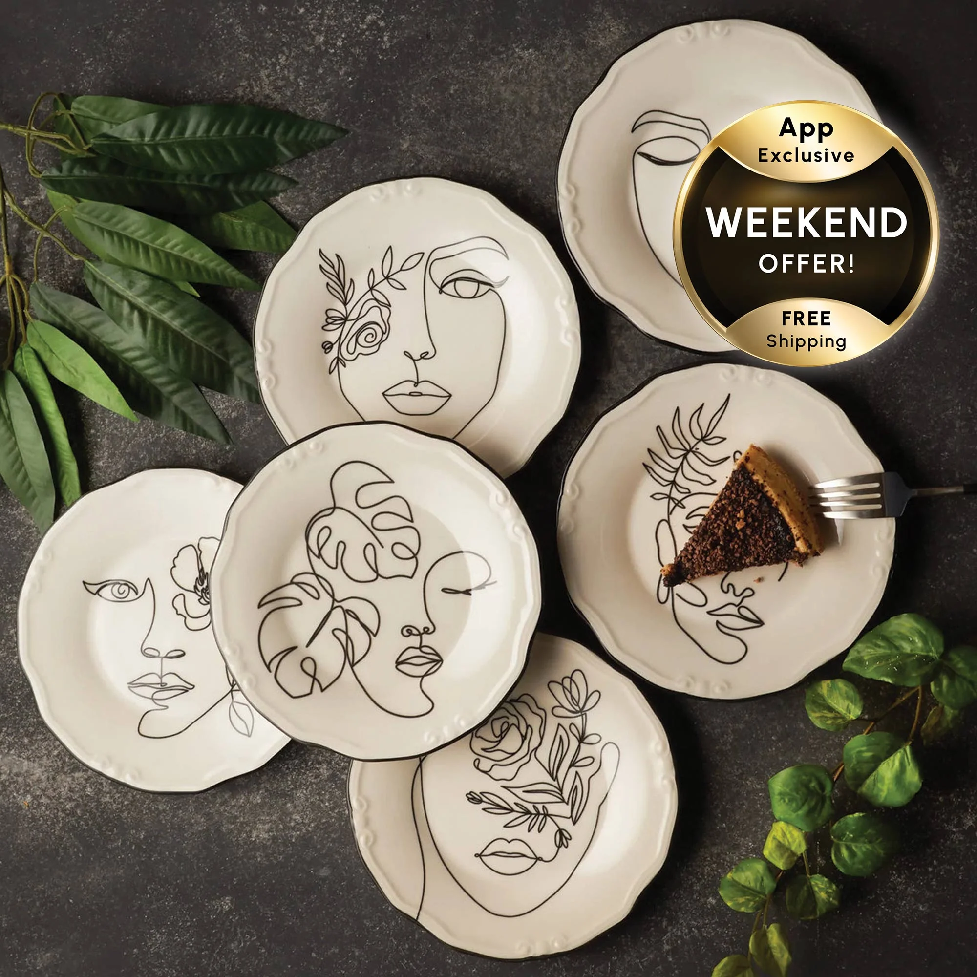 Karaca Face Porcelain Serveware Set for 6 People, 21cm, Multi - Image 6