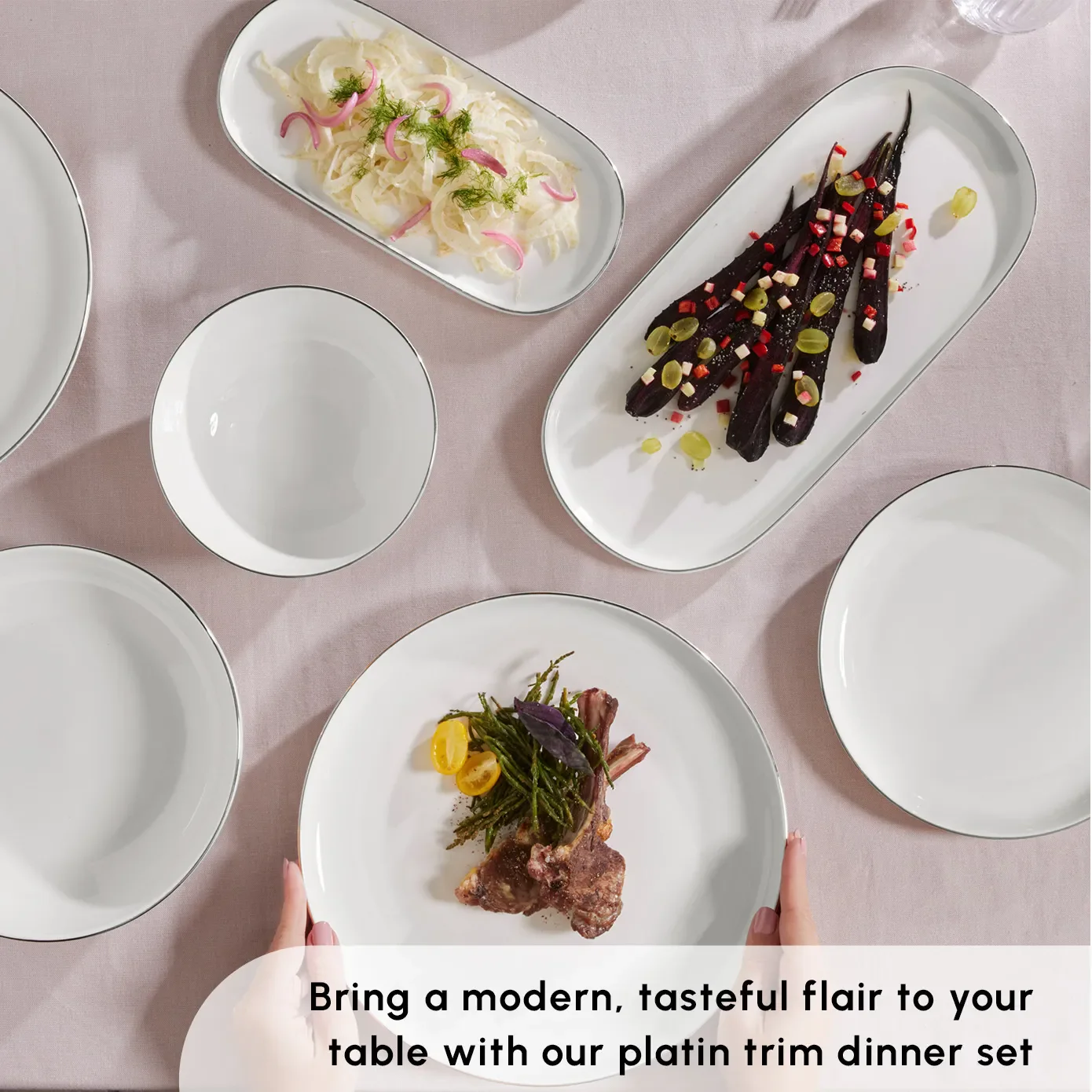 Karaca Stream Bone China Favaro 56-Piece Dinner Set for 12 People, Gold - Image 5
