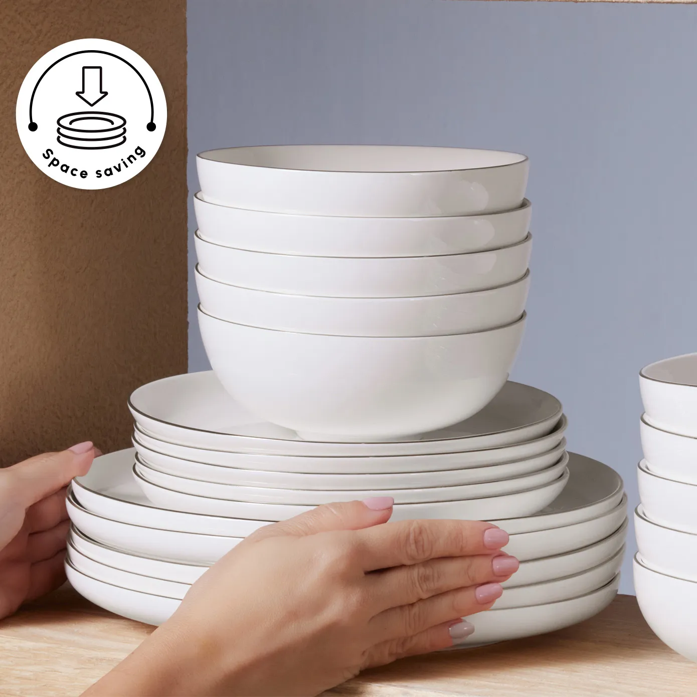 Karaca Stream Bone China Favaro 56-Piece Dinner Set for 12 People, Gold - Image 8