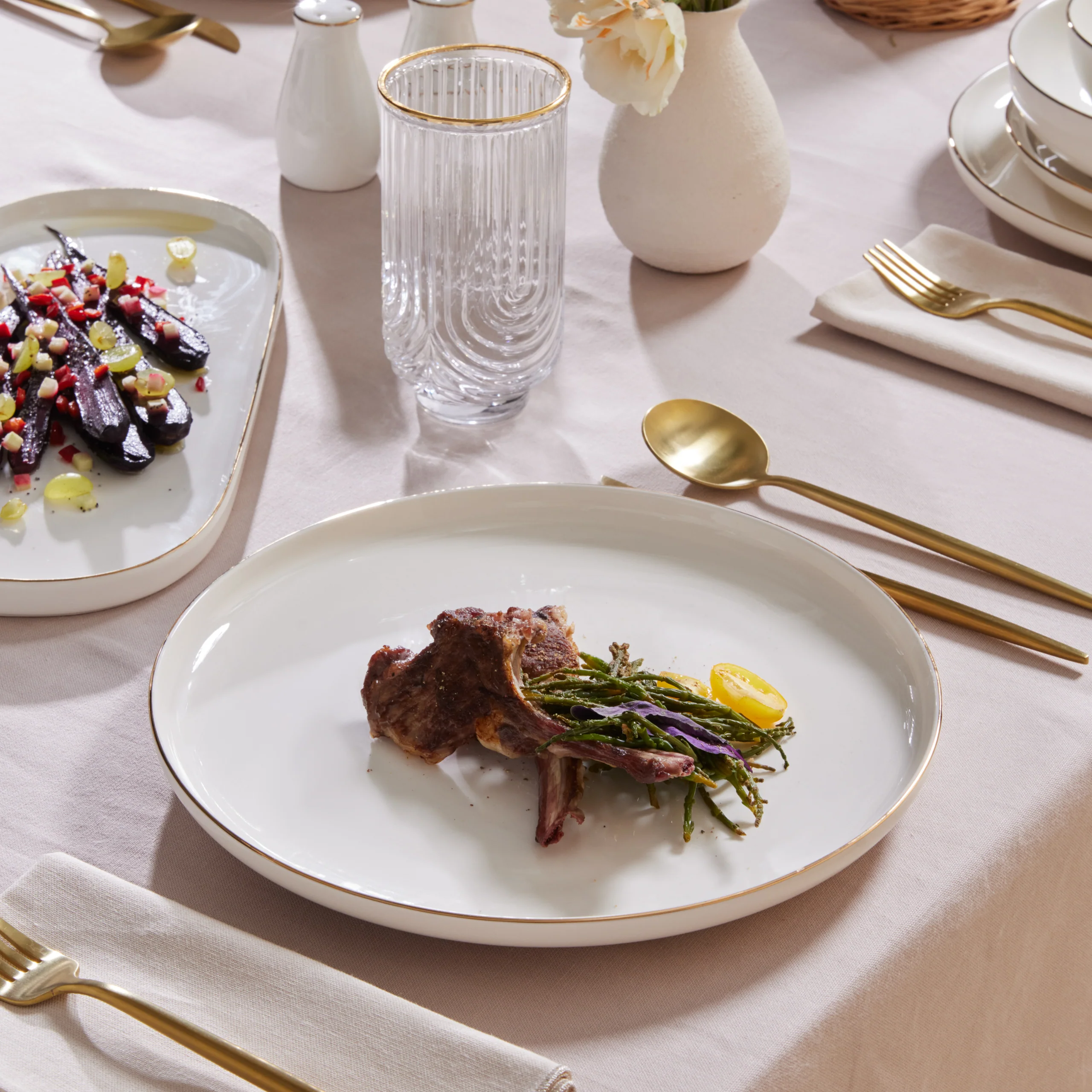 Karaca Stream Bone China Favaro 53-Piece Dinner Set for 12 People, Gold - Image 3