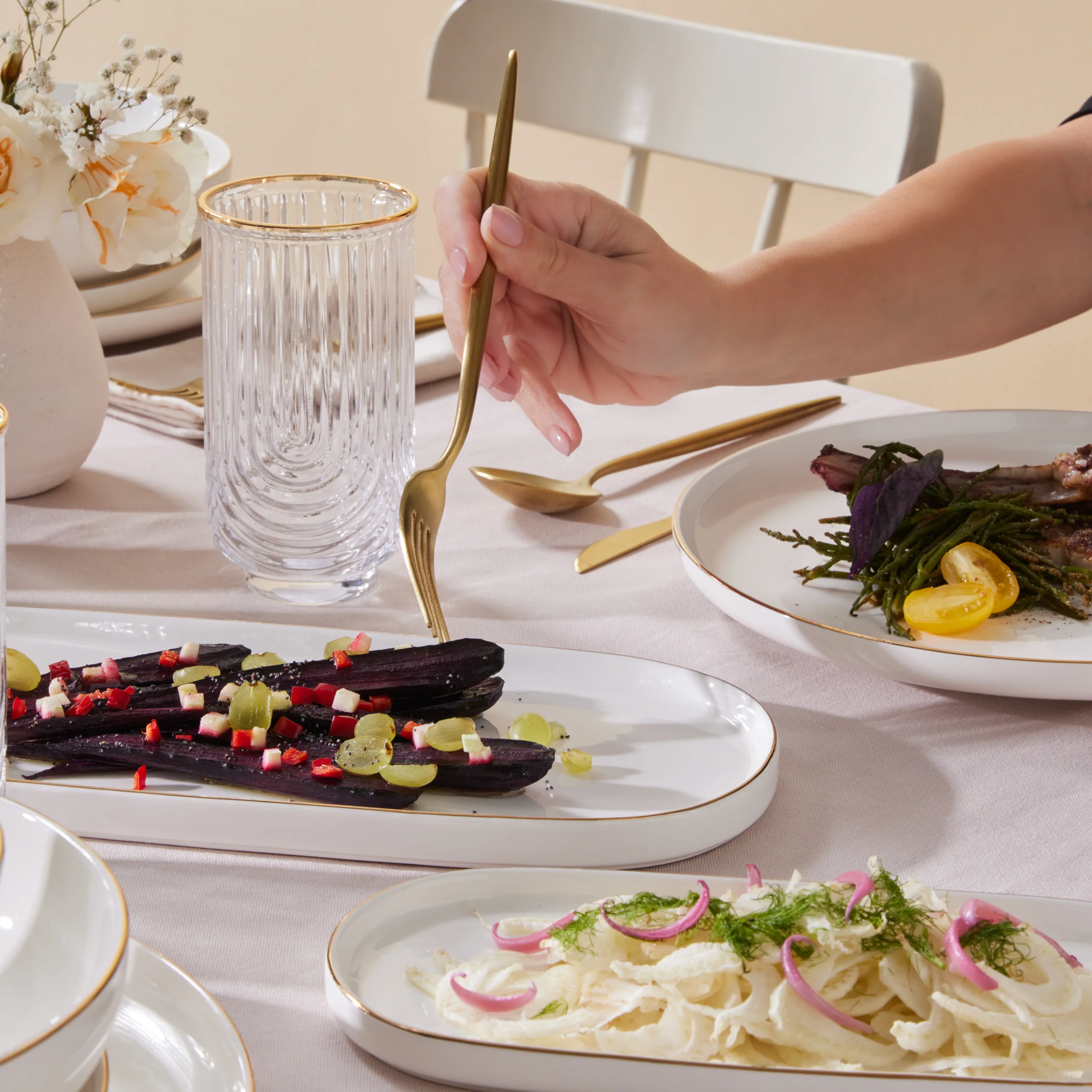 Karaca Stream Bone China Favaro 53-Piece Dinner Set for 12 People, Gold - Image 4