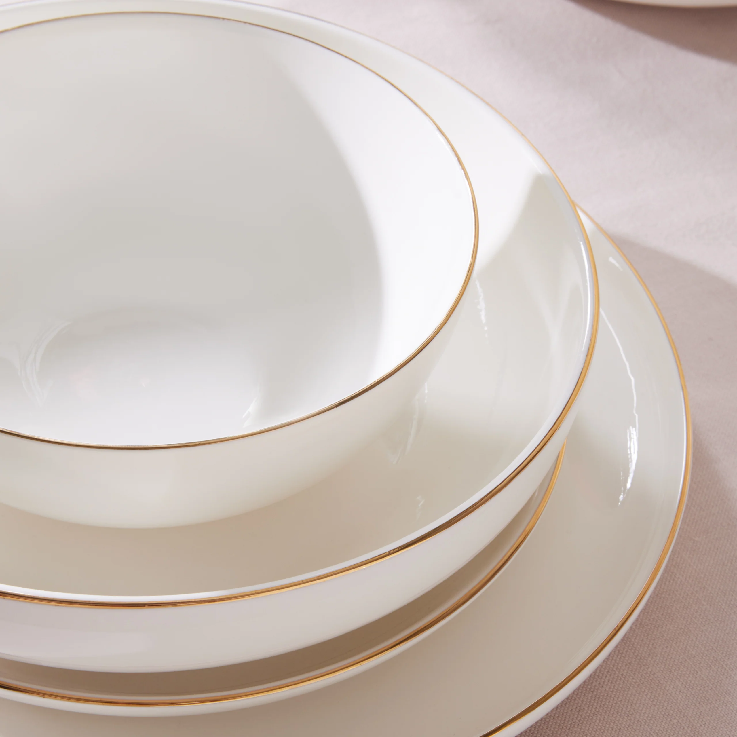Karaca Stream Bone China Favaro 53-Piece Dinner Set for 12 People, Gold - Image 6