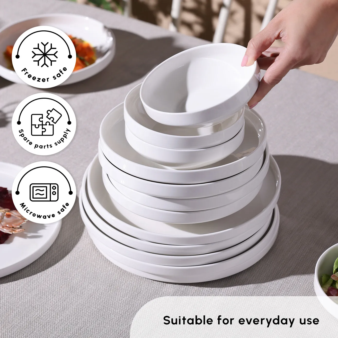 Karaca Felix 18-Piece Porcelain Dinner Set for 6 People, White - Image 6