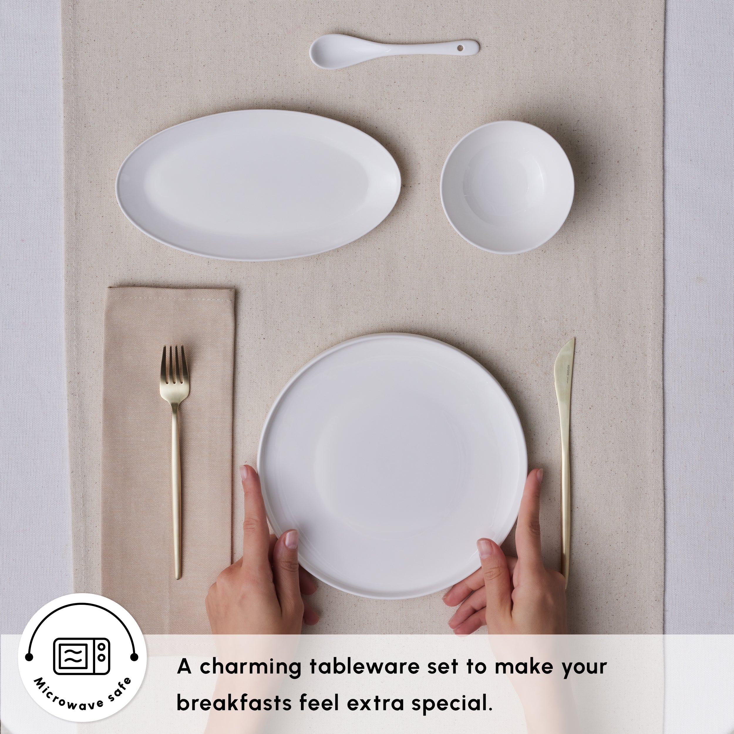 Karaca Forever Bone China Fika 22-Piece Serveware Set for 6 People, White - Image 4