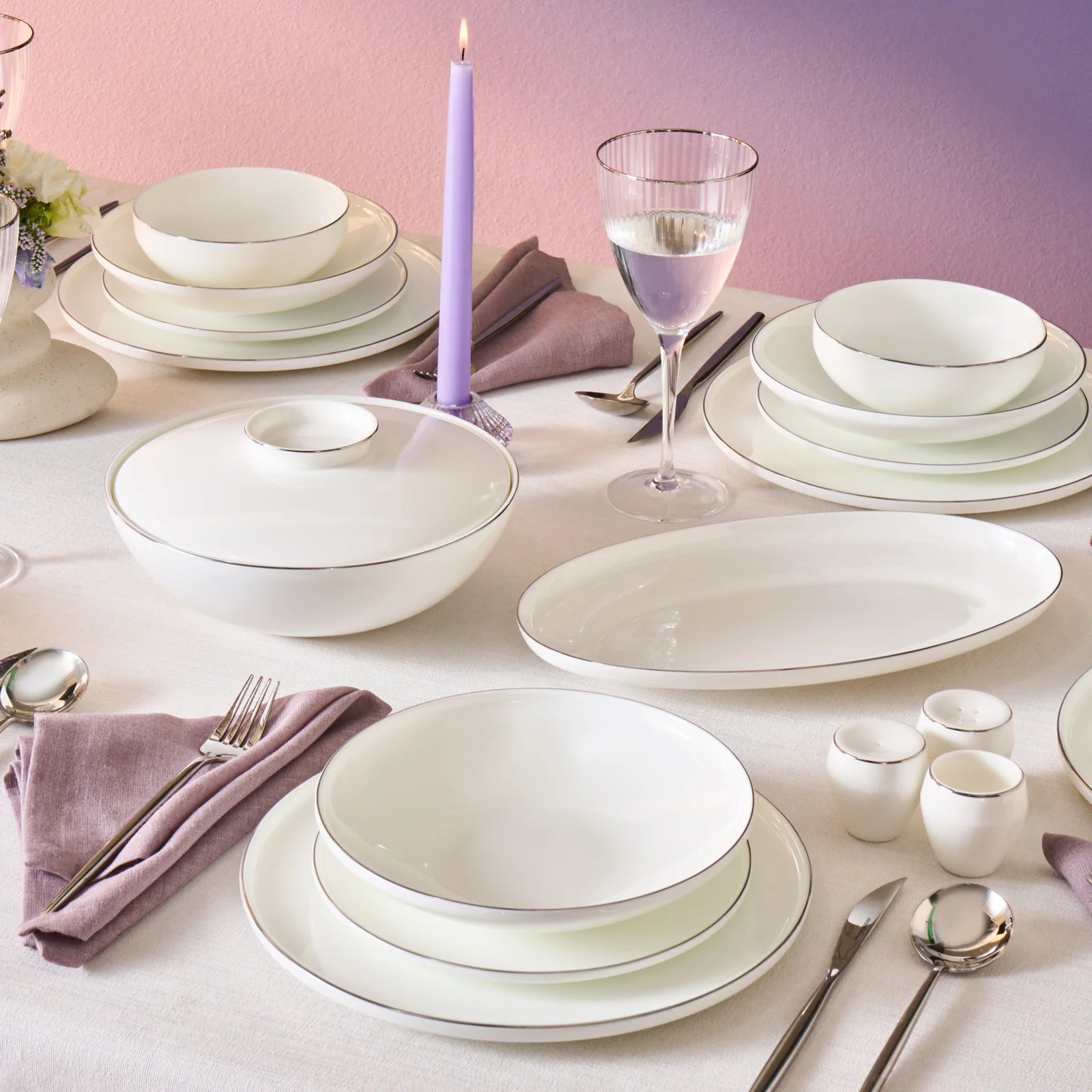 Karaca Fine Bone New Meridian 55-Piece Dinner Set for 12 People, Platin - Image 2