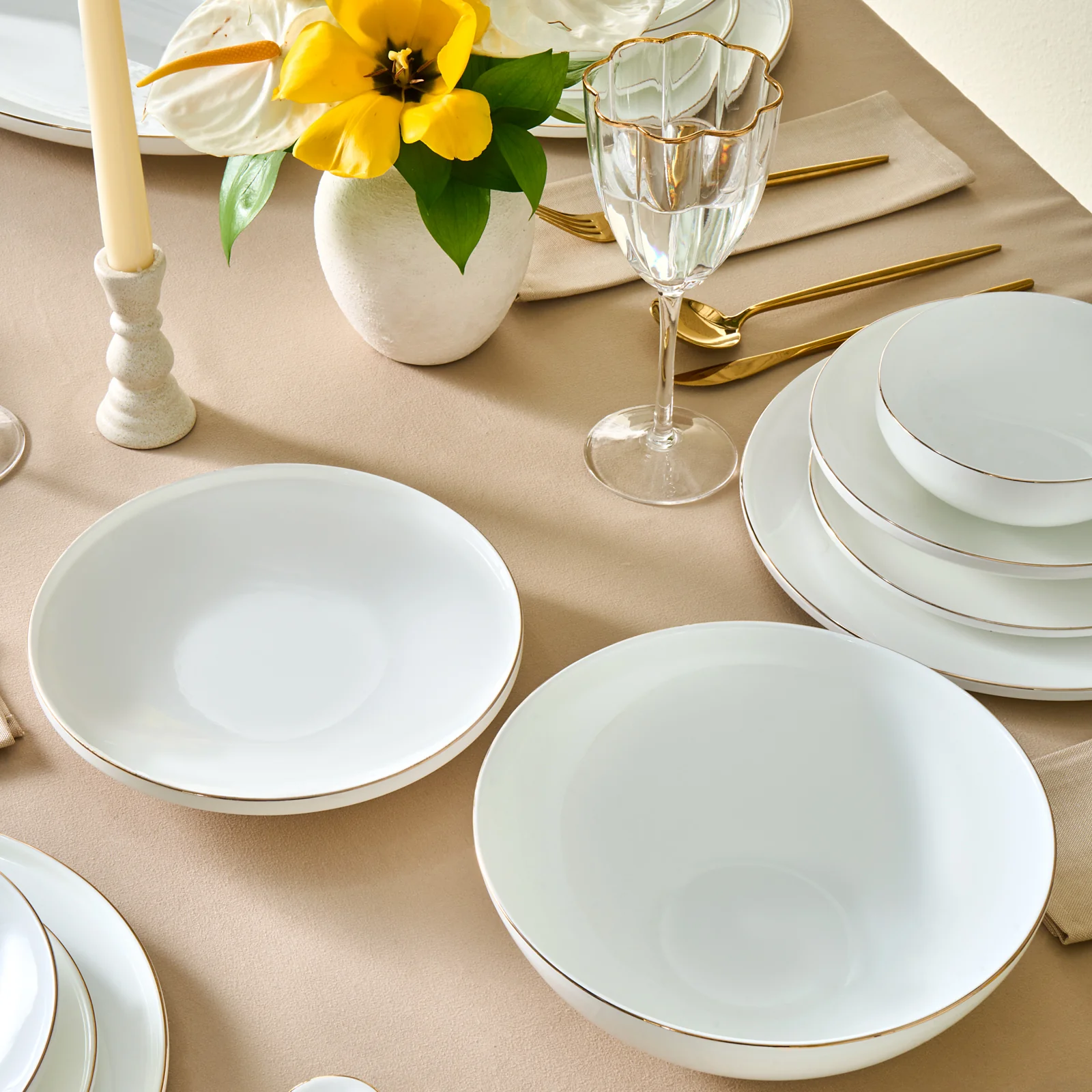 Karaca Fine Bone New Meridian 55-Piece Dinner Set for 12 People, Gold - Image 4