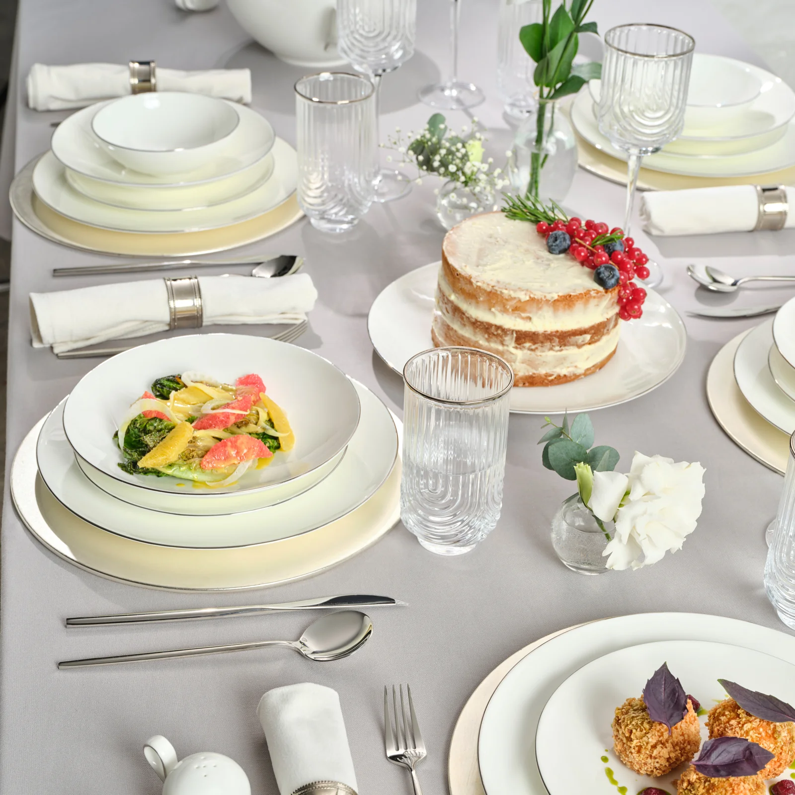 Karaca Fine Pearl Extra Chanak 55-Piece Dinner Set for 12 People, Platin - Image 2