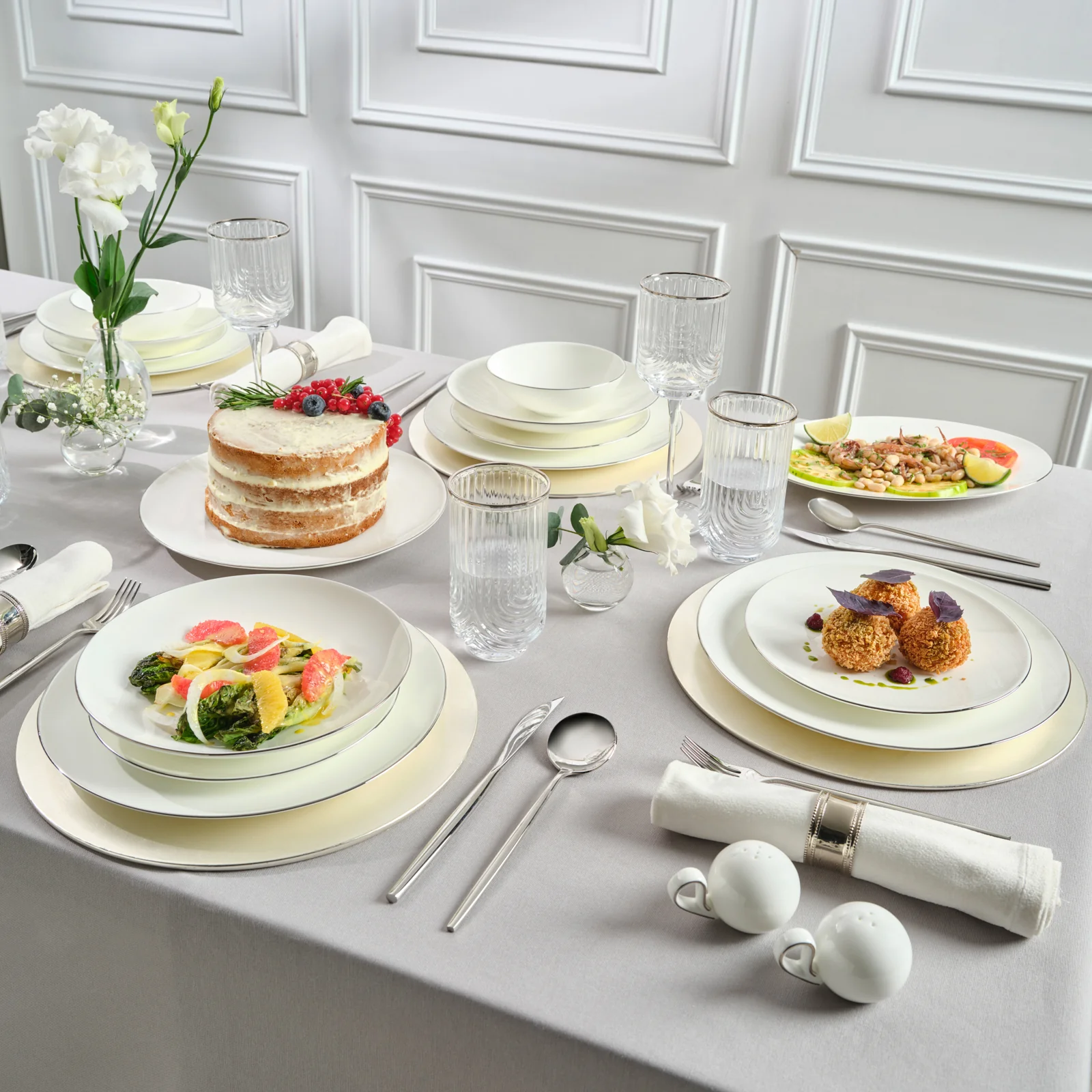 Karaca Fine Pearl Extra Chanak 55-Piece Dinner Set for 12 People, Platin - Image 6