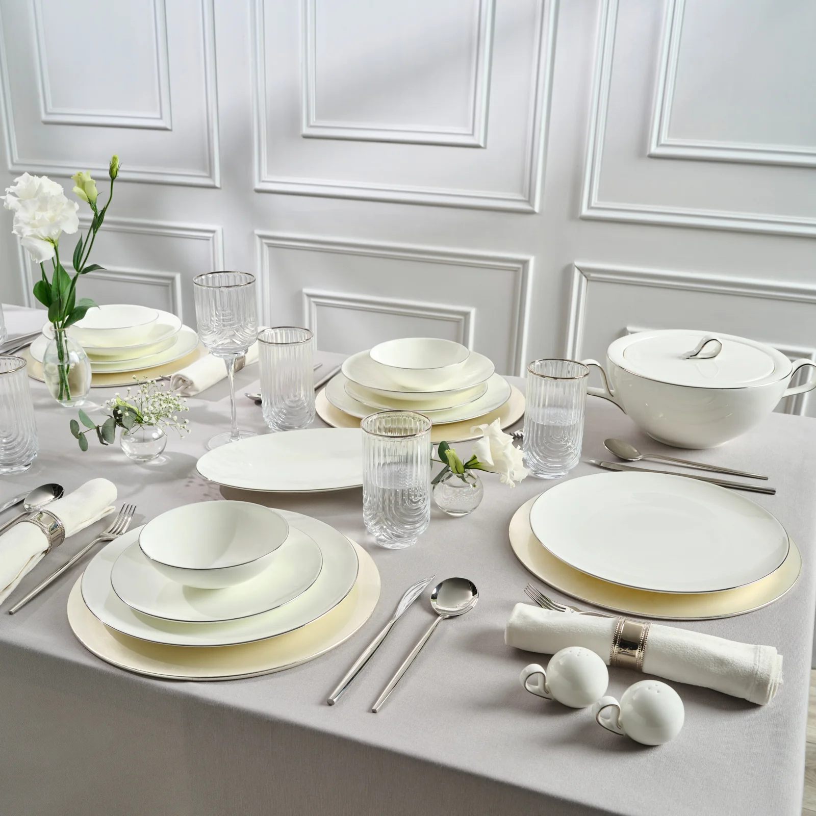 Karaca Fine Pearl Extra Chanak 55-Piece Dinner Set for 12 People, Platin - Image 7
