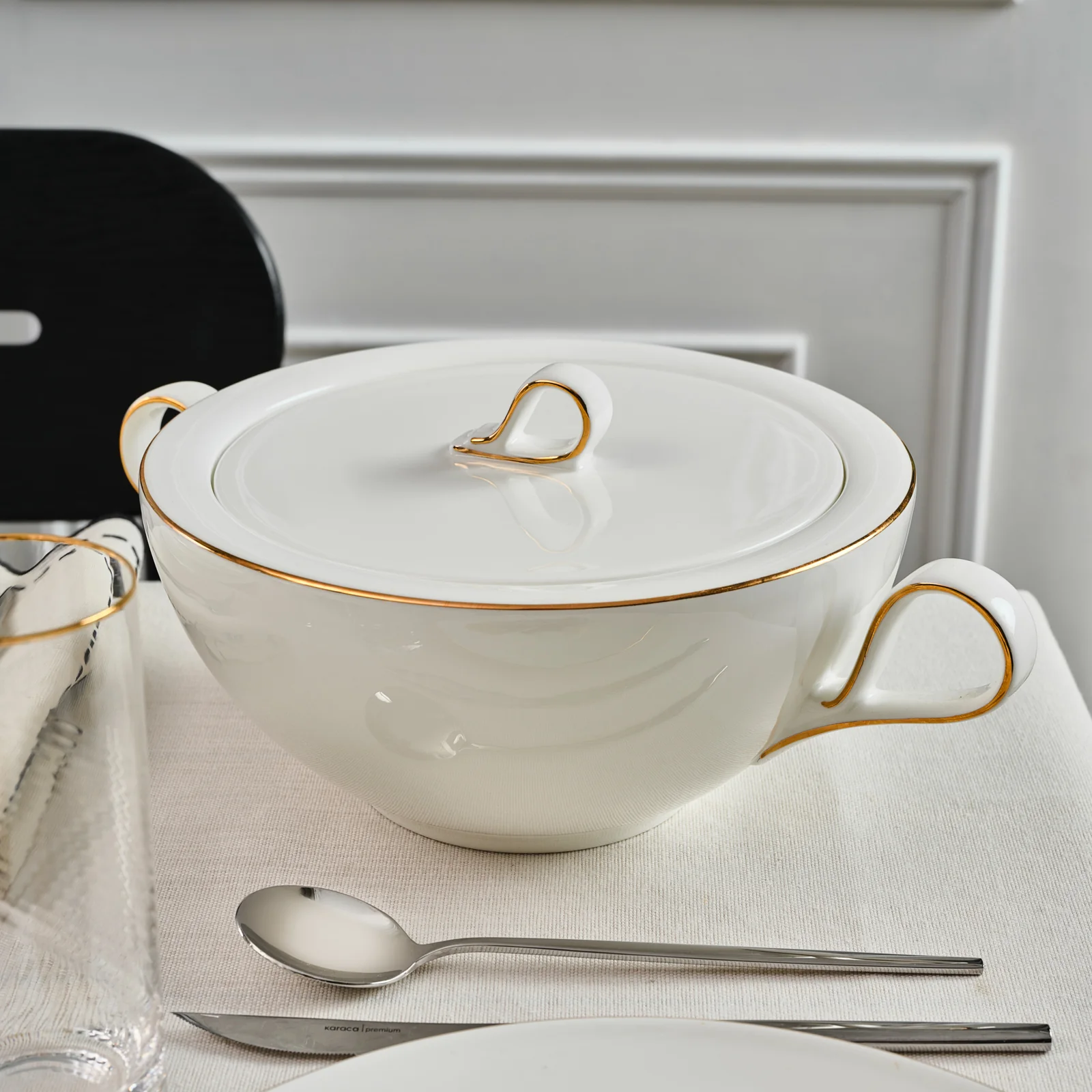 Karaca Fine Pearl Extra Chanak 55-Piece Dinner Set for 12 People, Gold - Image 10