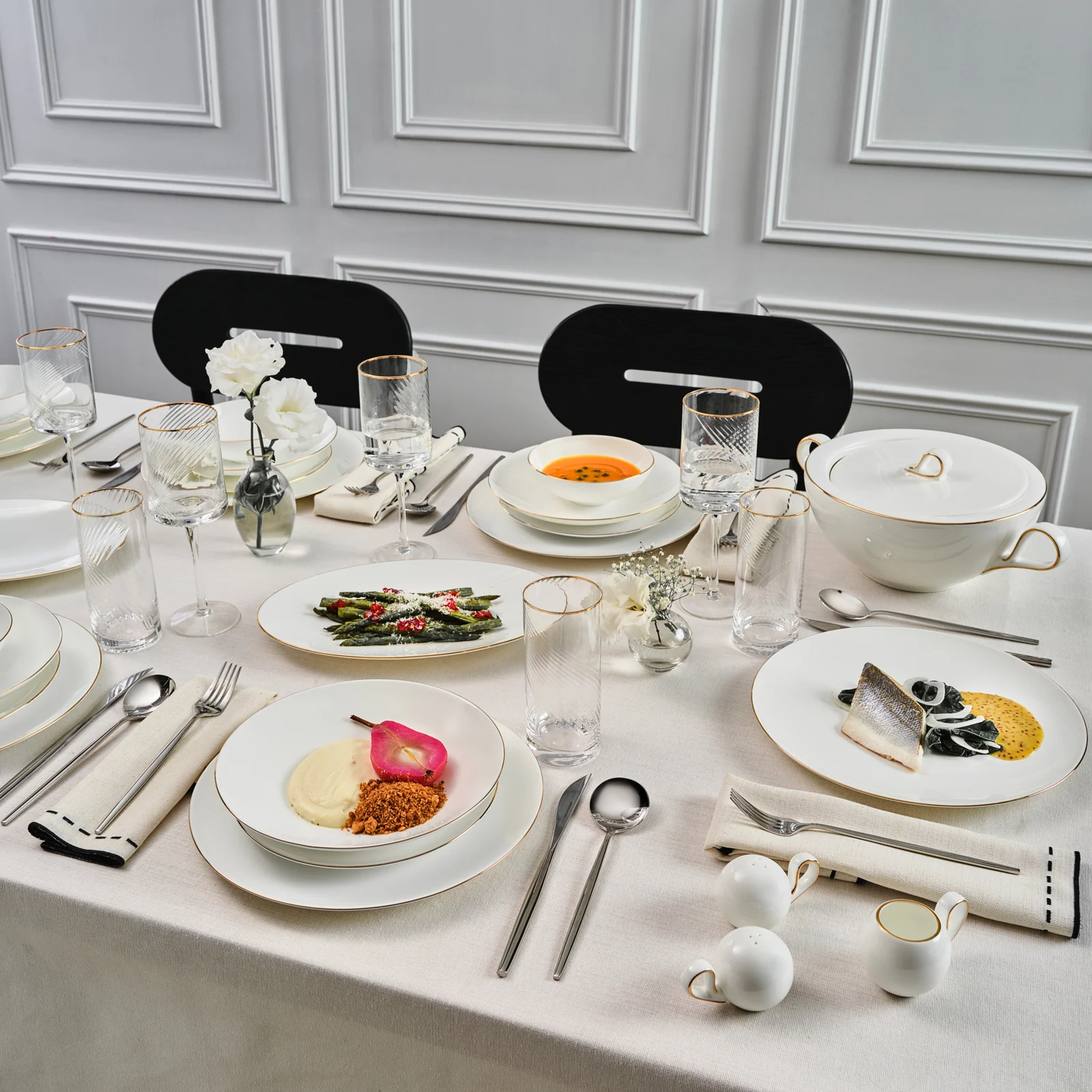 Karaca Fine Pearl Extra Chanak 55-Piece Dinner Set for 12 People, Gold - Image 2