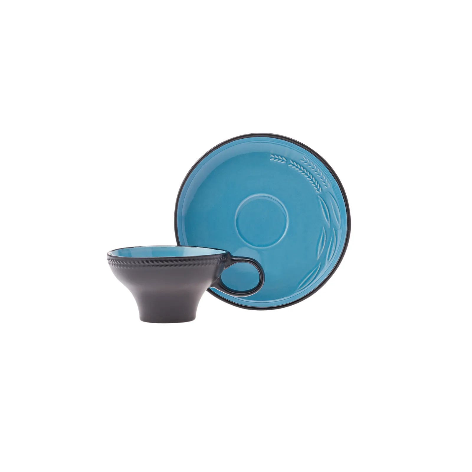 Karaca Fit Collection 4 Piece Stoneware Tea Cup and Saucer Set for 2 People, 10cmx5.5cm, Blue Black - Image 3