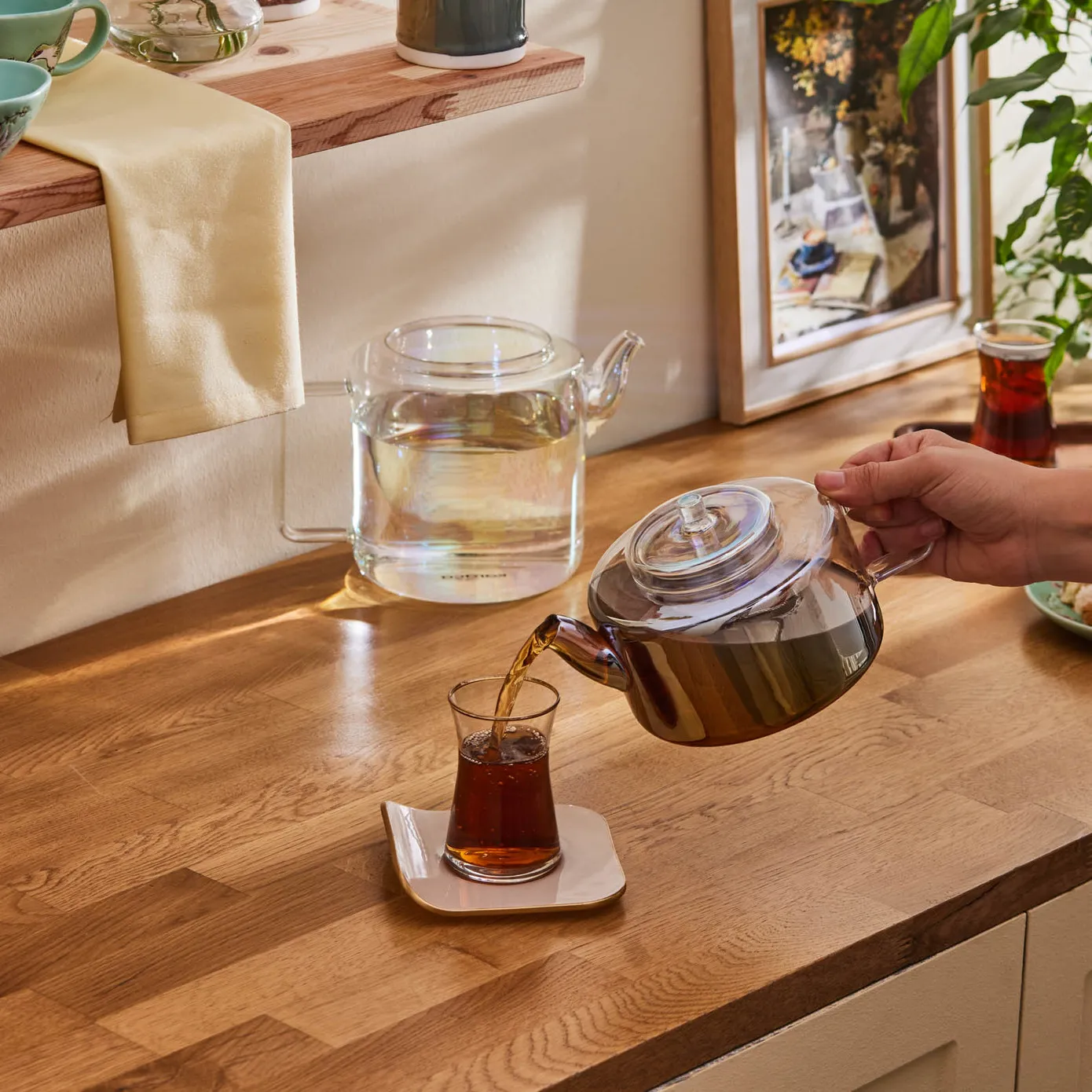 Karaca Flat Borosilicate Glass Luster Teapot, Multi - Image 6