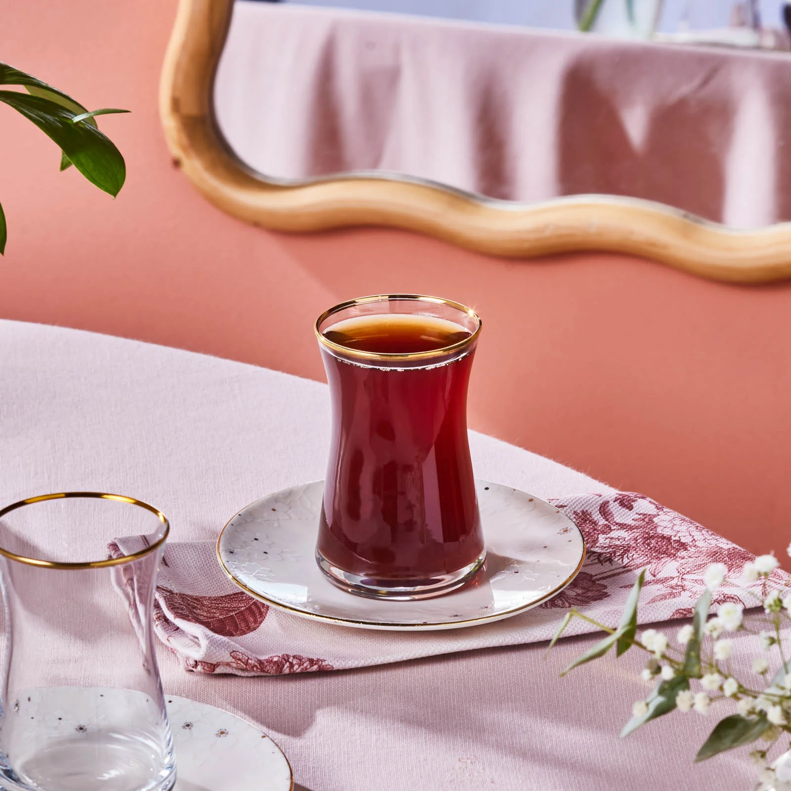 Karaca Fleur 12-Piece Glass Turkish Tea Set for 6 People, 170ml, Gold - Image 3