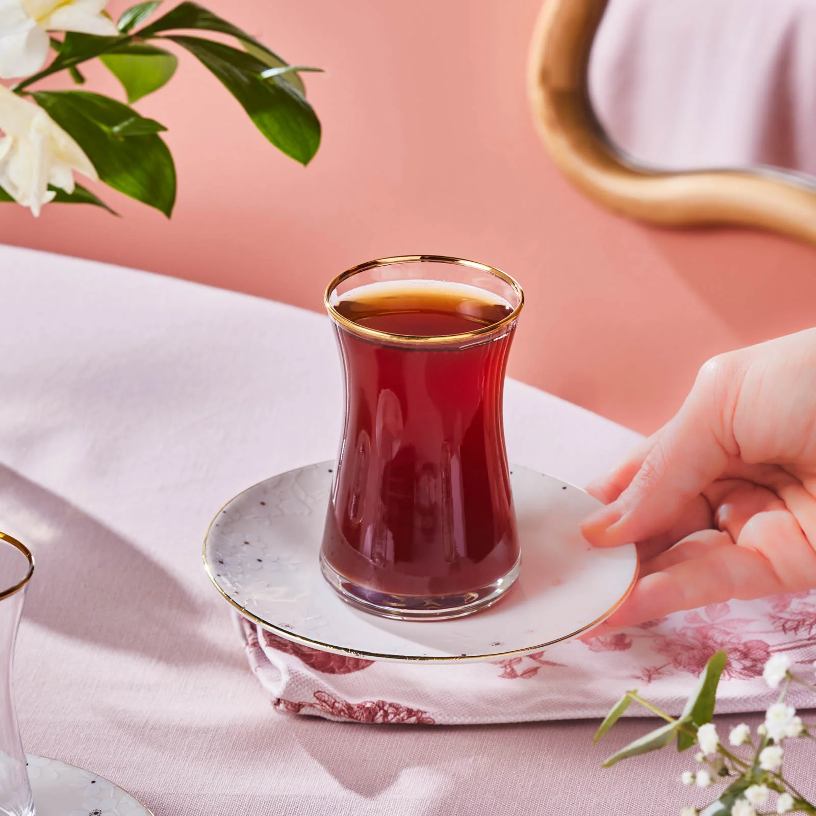 Karaca Fleur 12-Piece Glass Turkish Tea Set for 6 People, 170ml, Gold - Image 5
