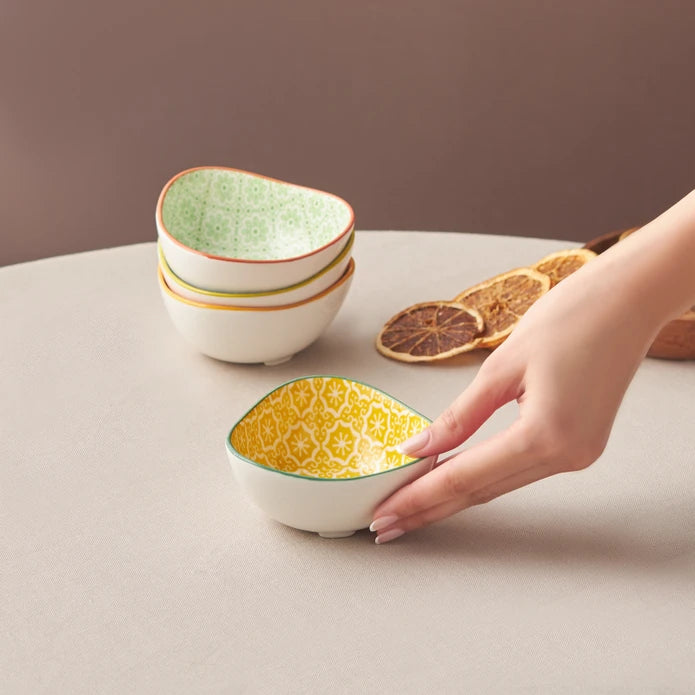 Karaca Floral Porcelain Triangle Snack Bowl, 10cm, Orange - Image 2