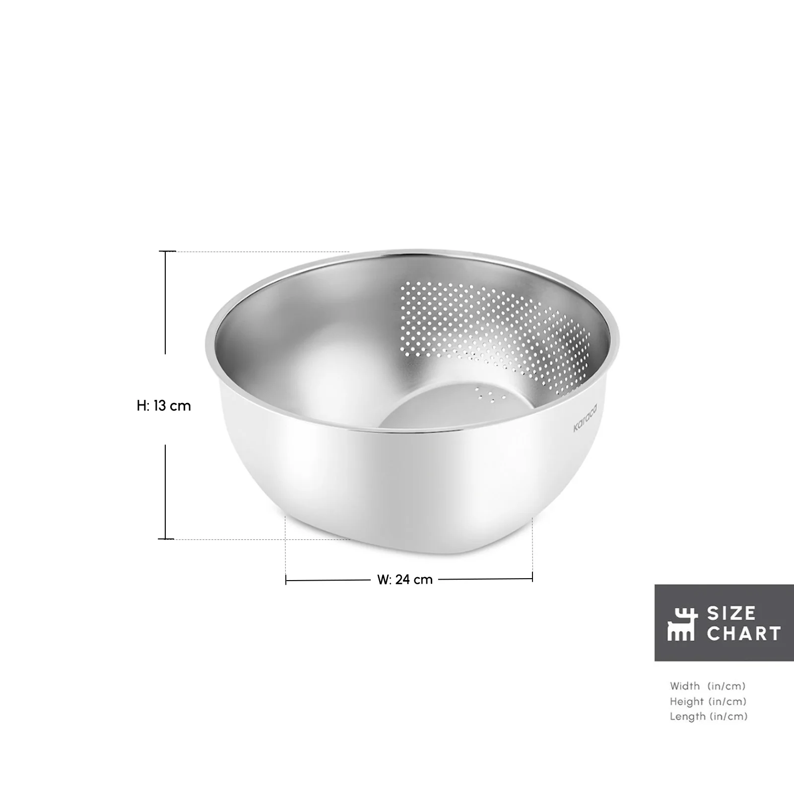 Karaca Flow Stainless Steel Washing Bowl with Integrated Strainer, 24cm, Silver - Image 2