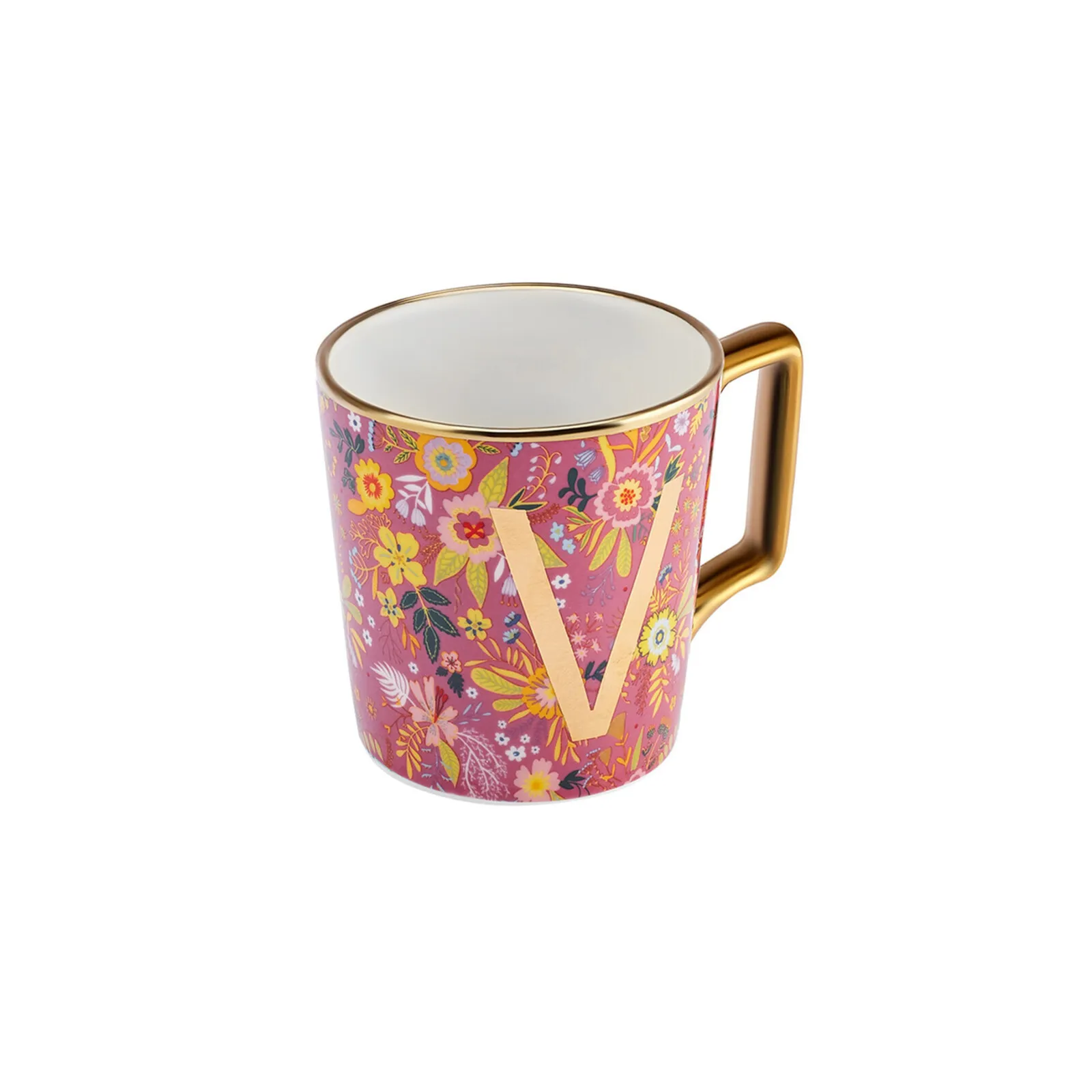 Karaca Flower Porcelain Letter V Mug, 350ml, Multi - Image 3