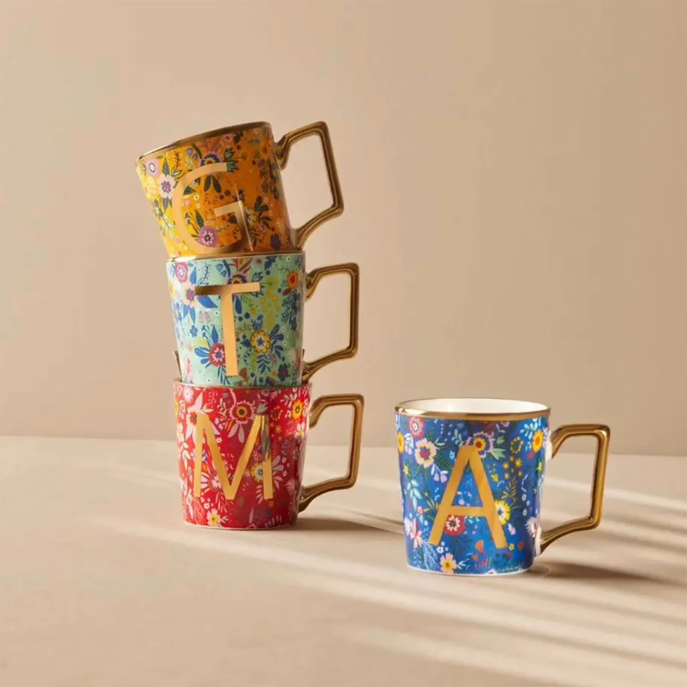 Karaca Flower Porcelain Letter V Mug, 350ml, Multi - Image 4