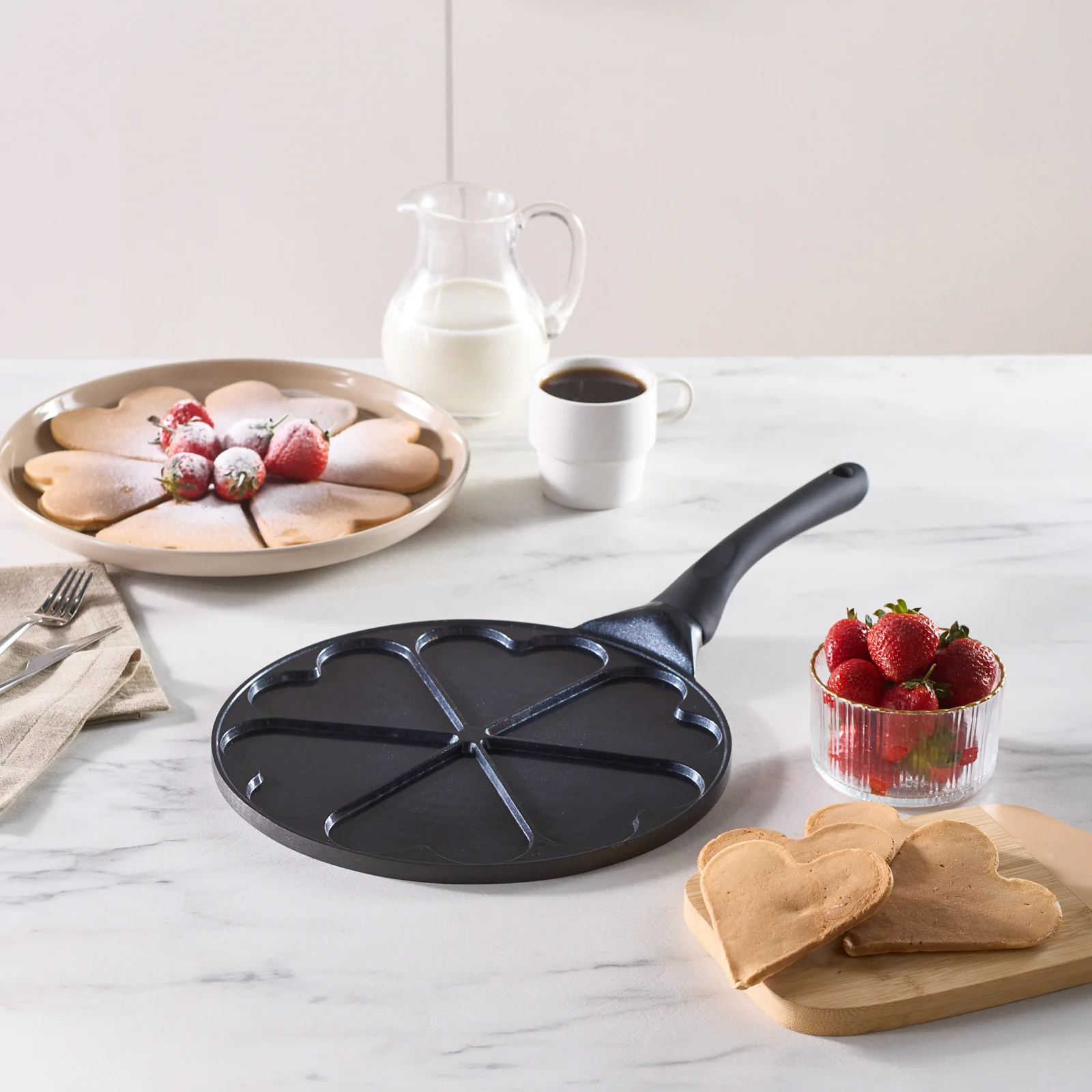 Karaca Fluffy Love Non-Stick Induction Ceramic Coating Pancake Pan, 26cm, Black - Image 2