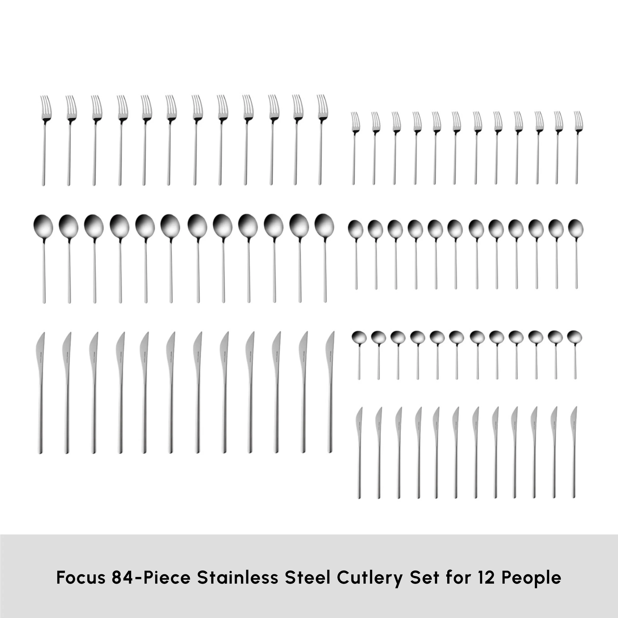 Karaca Focus 84-Piece Stainless Steel Cutlery Set for 12 People, Platinum - Image 2