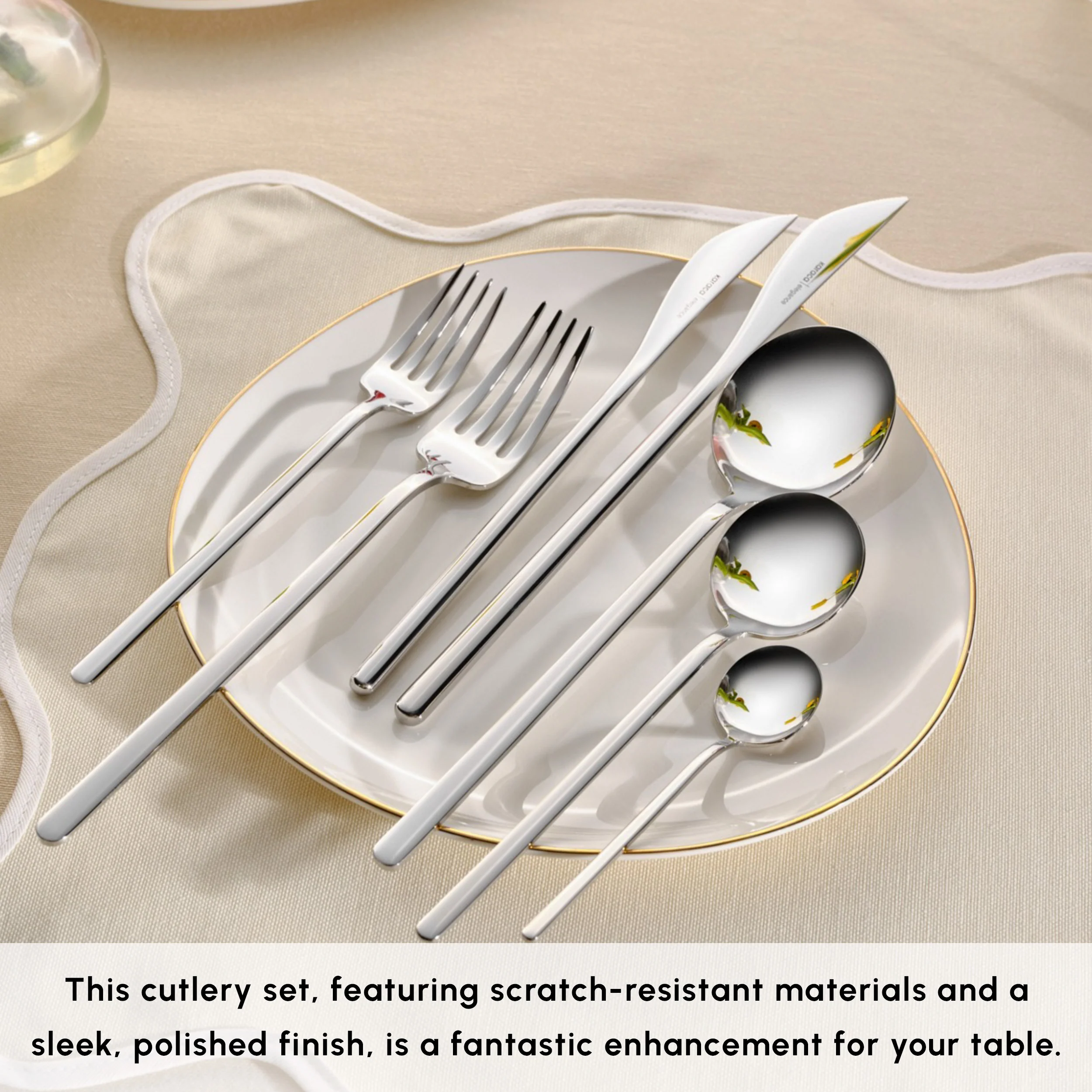 Karaca Focus 84-Piece Stainless Steel Cutlery Set for 12 People, Platinum - Image 5