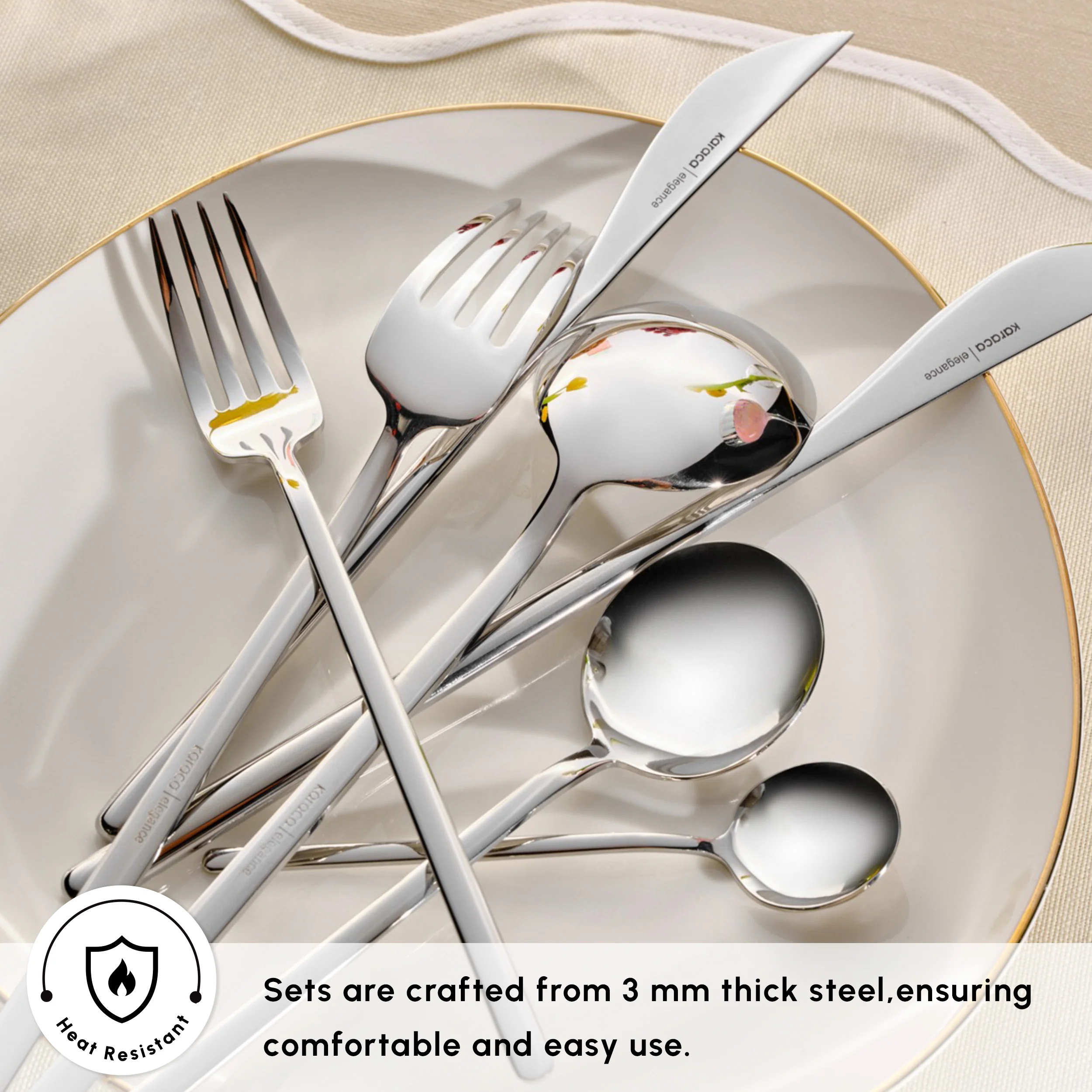 Karaca Focus 84-Piece Stainless Steel Cutlery Set for 12 People, Platinum - Image 6