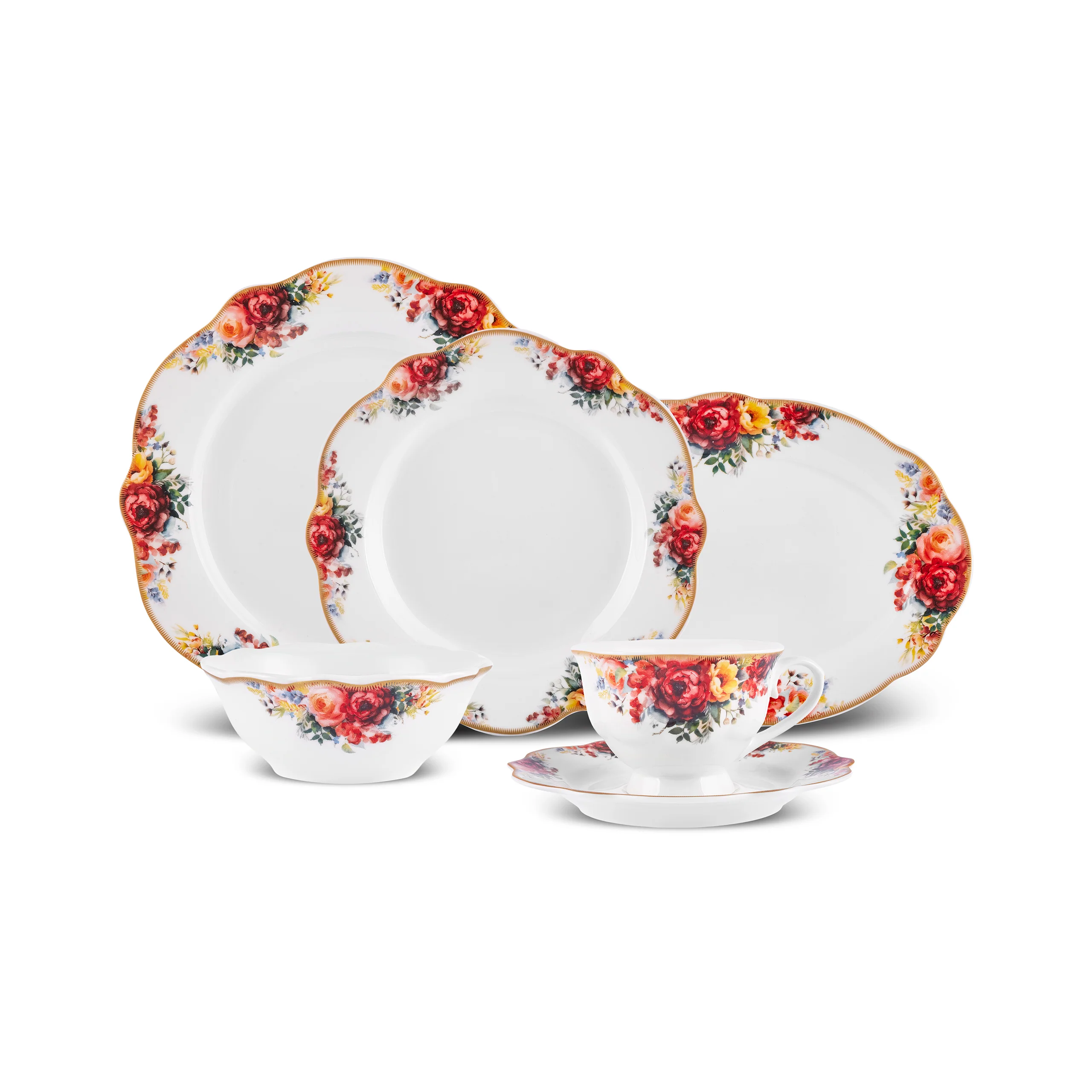 Karaca Bone China Amarose 26-Piece Serveware Set for 6 People, Gold - Image 13