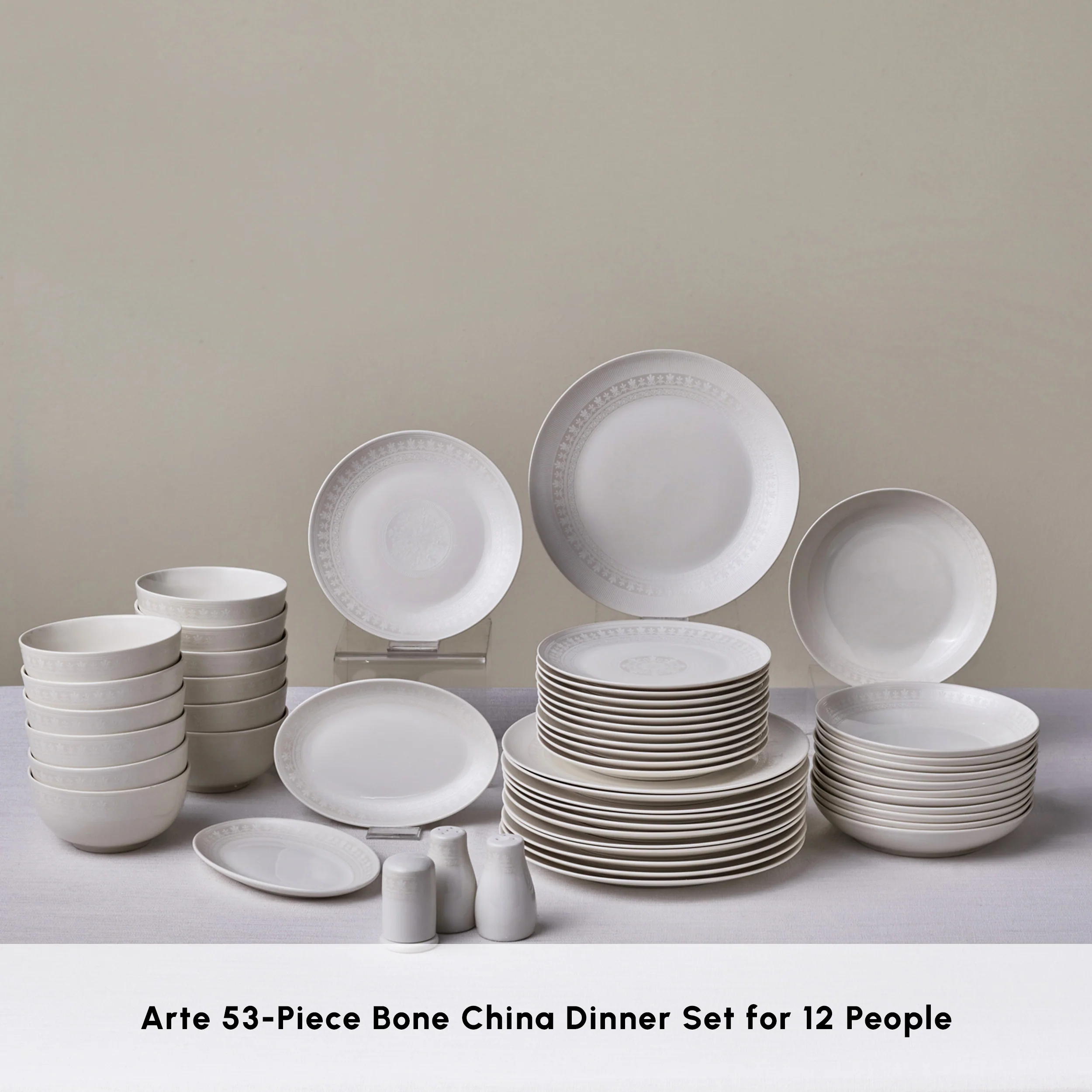 Karaca Forever Bone China Artiste 53-Piece Dinner Set for 12 People, White - Image 3