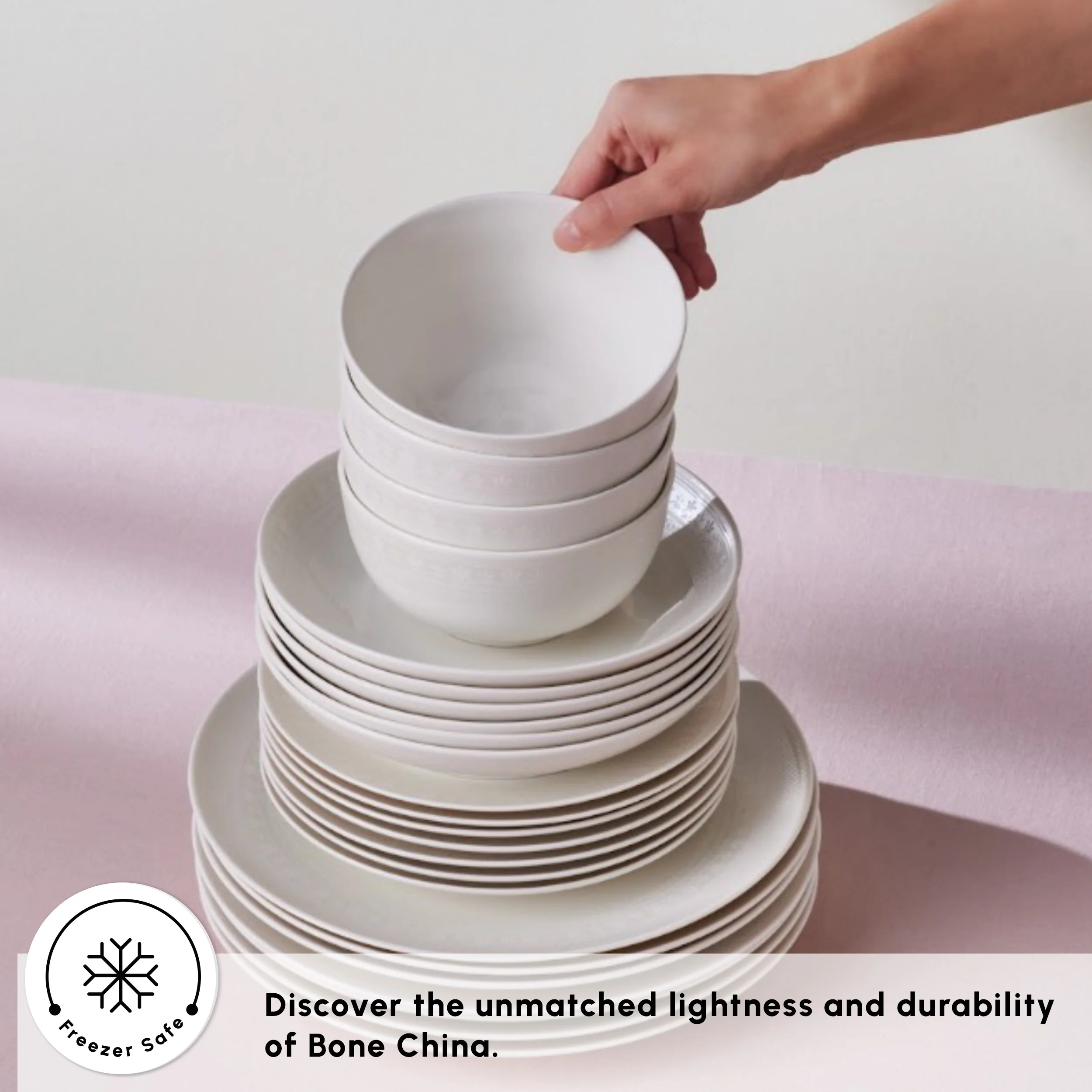 Karaca Forever Bone China Artiste 53-Piece Dinner Set for 12 People, White - Image 6