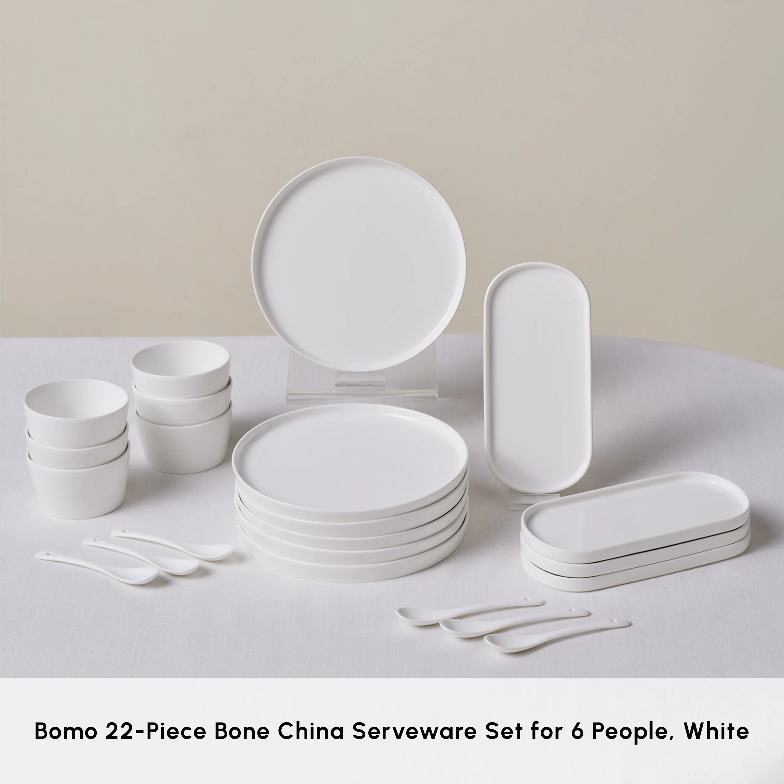 Karaca Forever Bone China Bomo 22-Piece Serveware Set for 6 People, White - Image 3