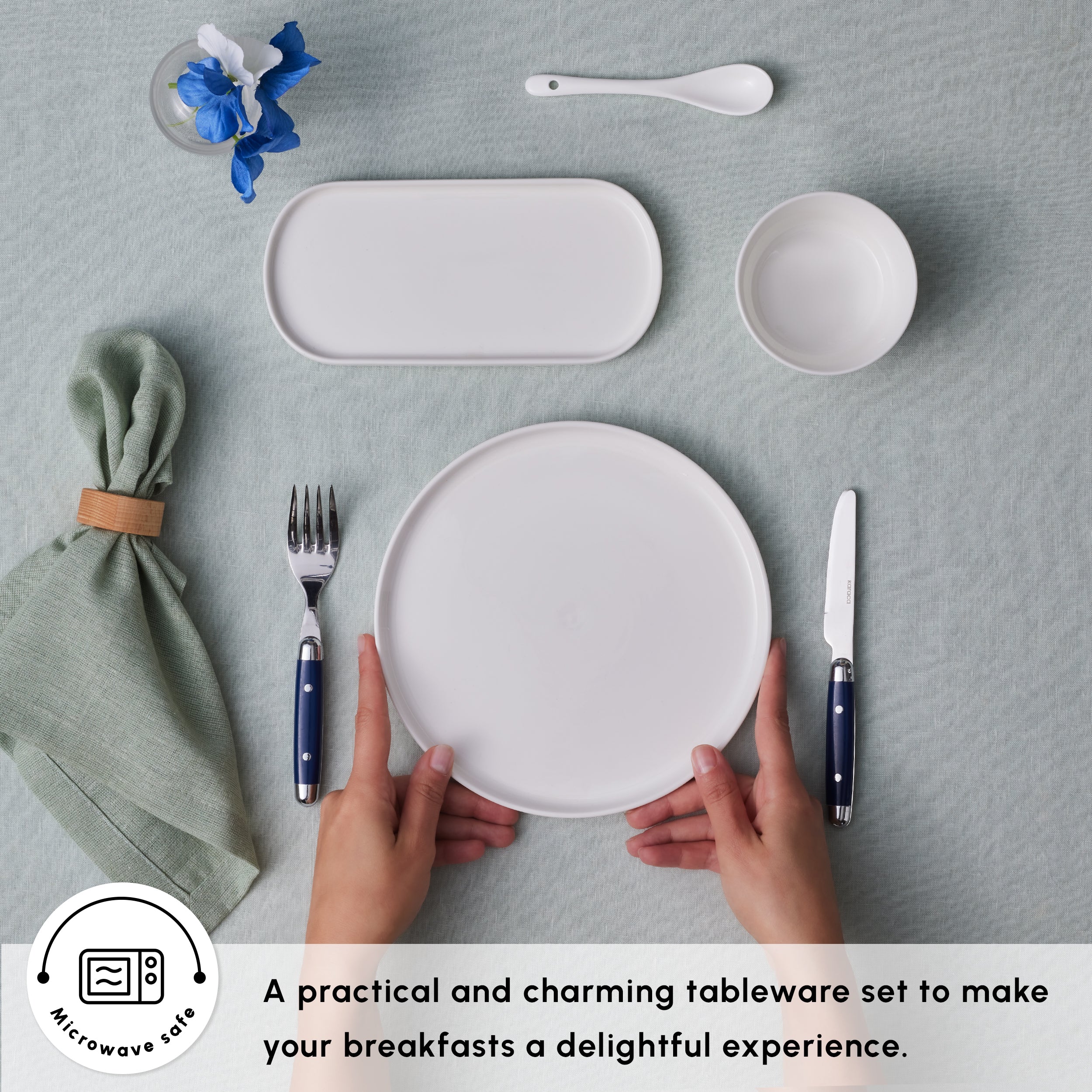 Karaca Forever Bone China Bomo 22-Piece Serveware Set for 6 People, White - Image 4