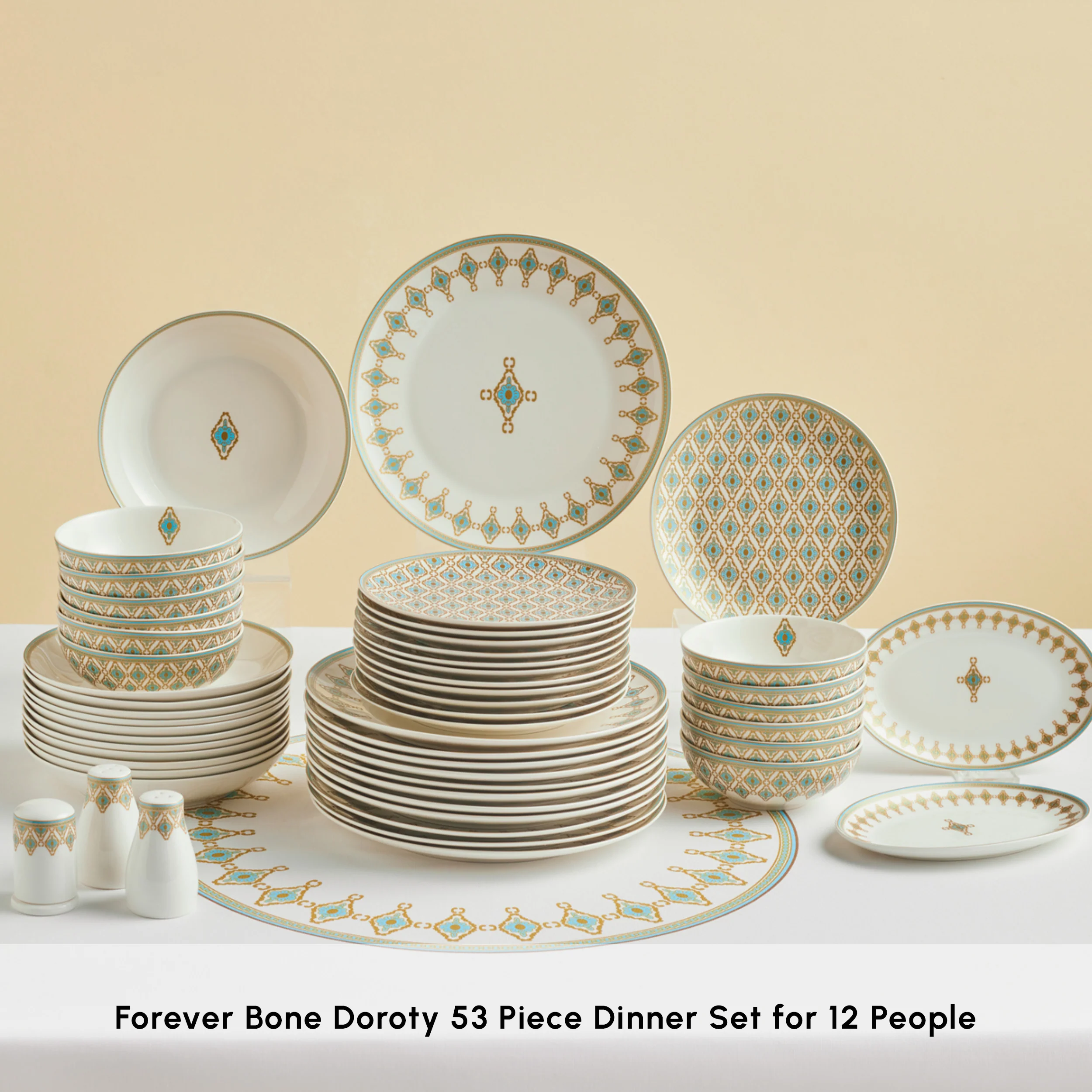 Karaca Forever Bone China Dorothy, 53-Piece Dinner Set for 12 People, Gold - Image 3