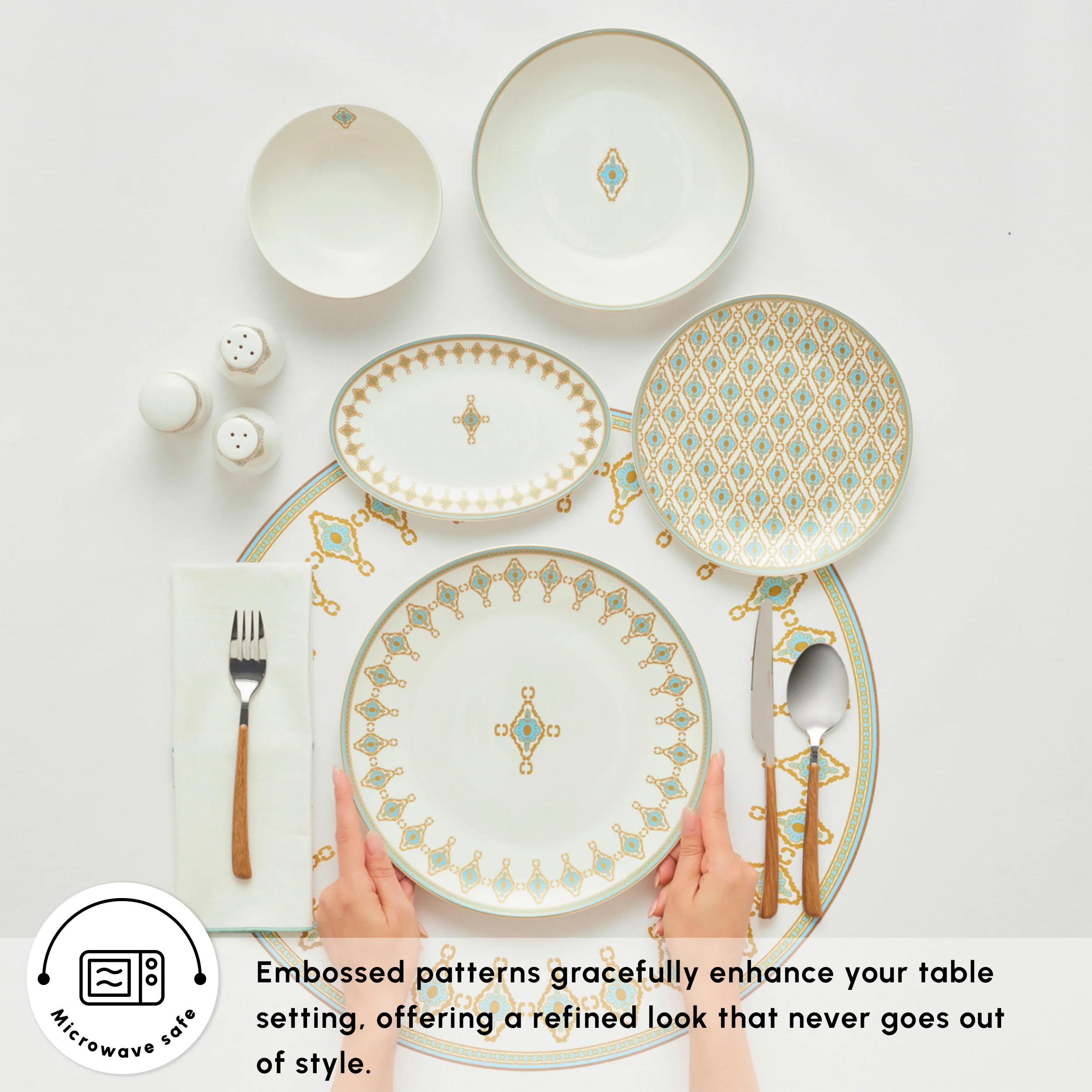 Karaca Forever Bone China Dorothy, 53-Piece Dinner Set for 12 People, Gold - Image 4