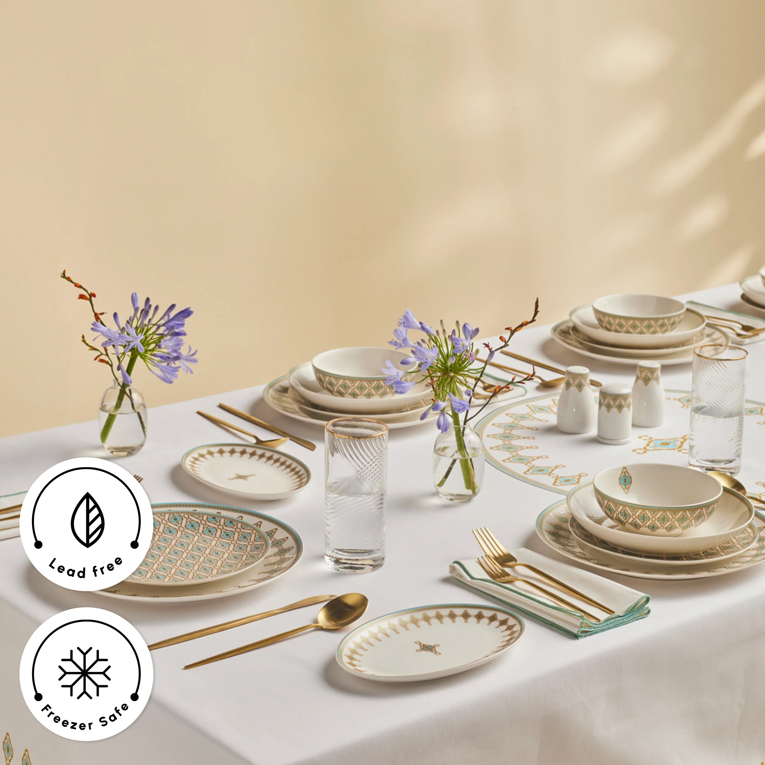 Karaca Forever Bone China Dorothy, 53-Piece Dinner Set for 12 People, Gold - Image 5