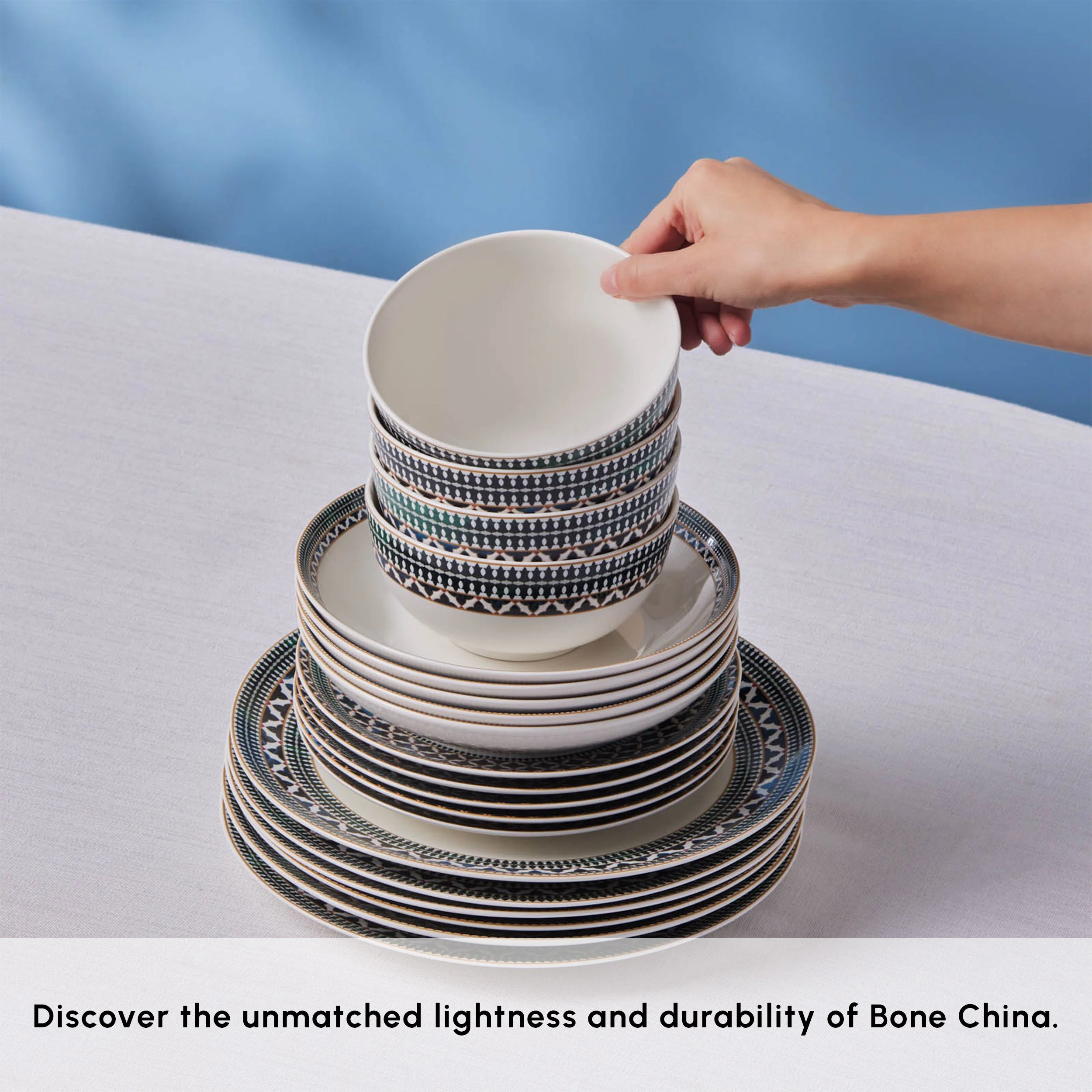 Karaca Forever Bone China New Cordoba 53-Piece Dinner Set for 12 People, Multi - Image 6