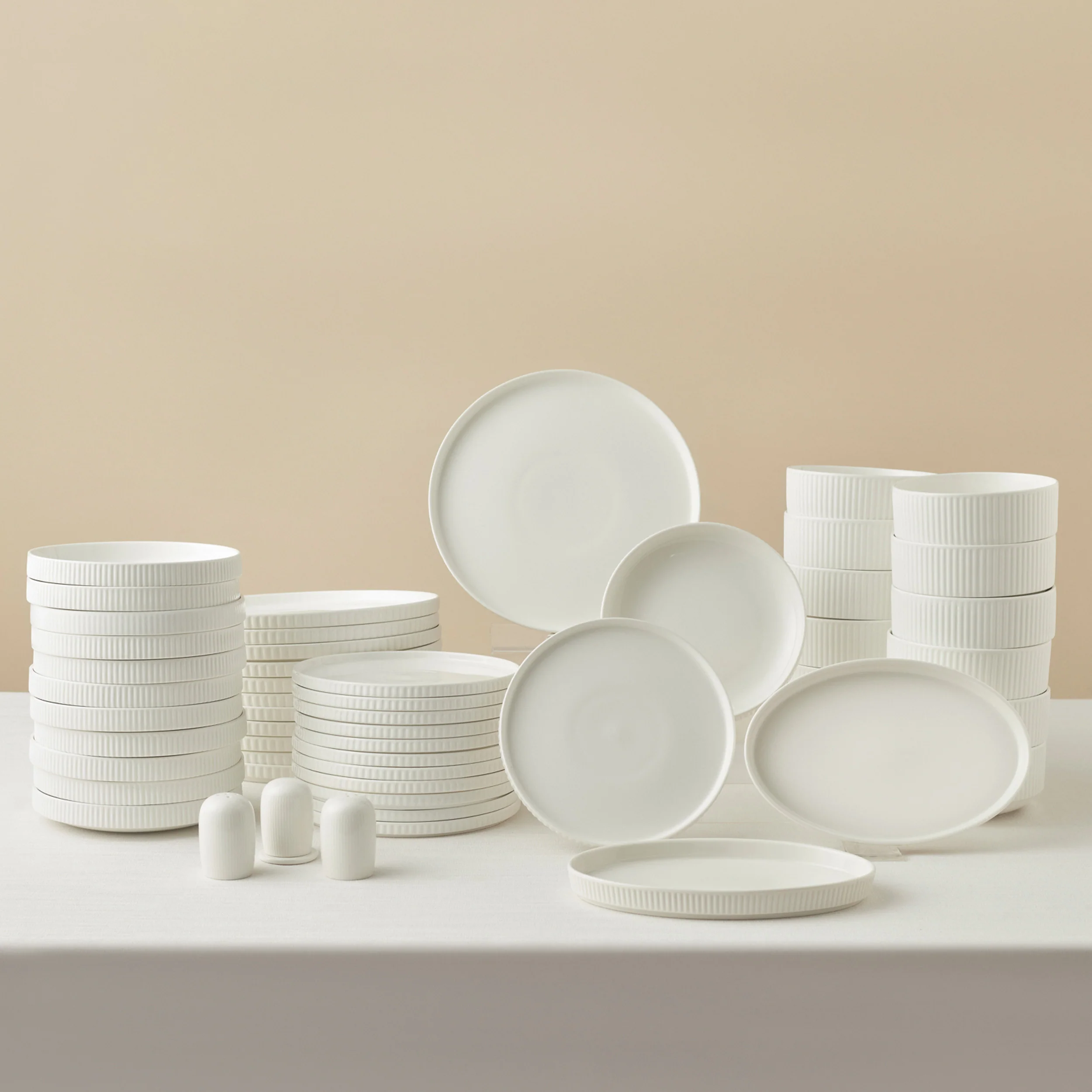 Karaca Forever Bone China Pablito 53-Piece Dinner Set for 12 People, White