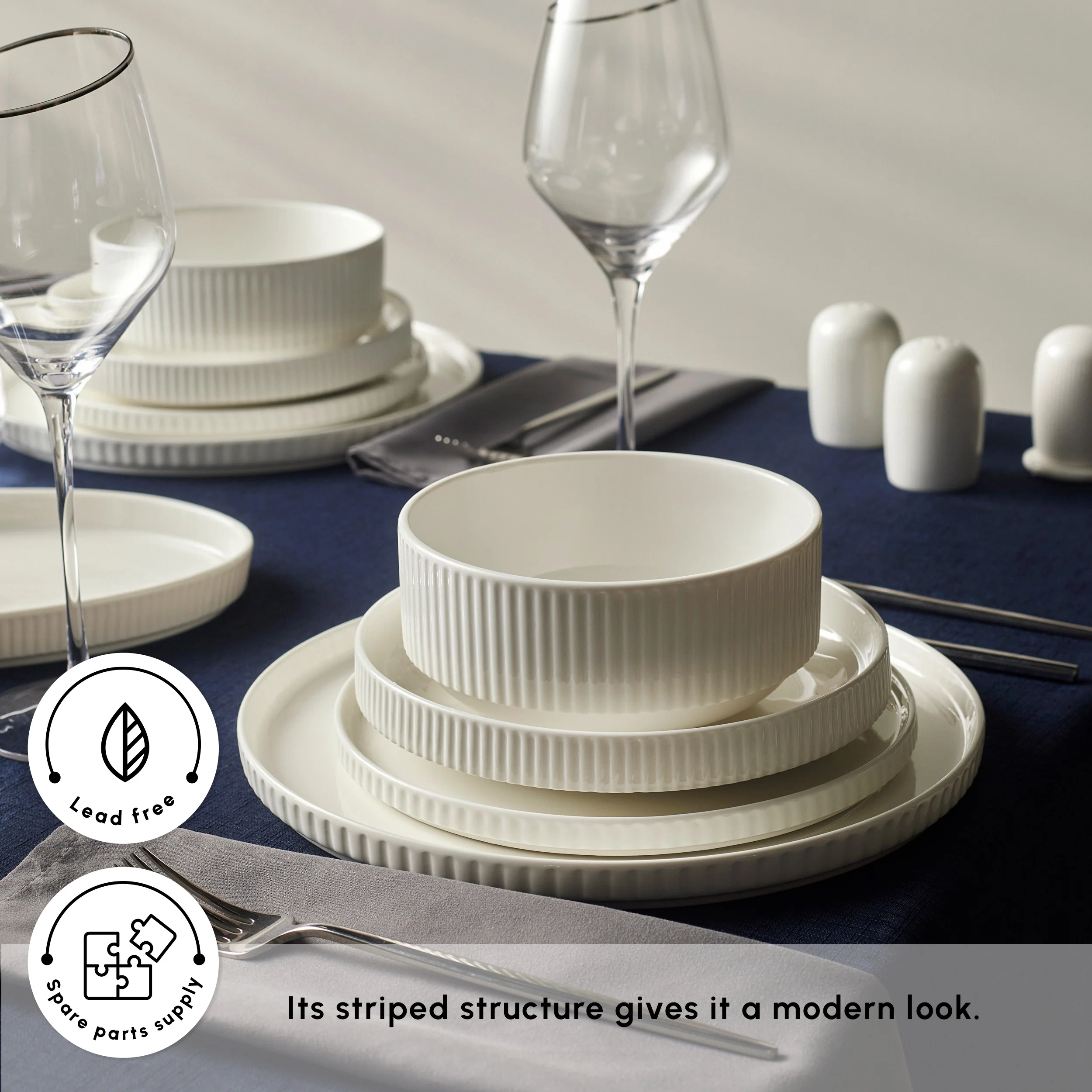 Karaca Forever Bone China Pablito 53-Piece Dinner Set for 12 People, White - Image 4